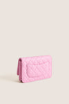 CHANEL Pink Quilted Grained Calfskin Wallet On Chain Shoulder Bag