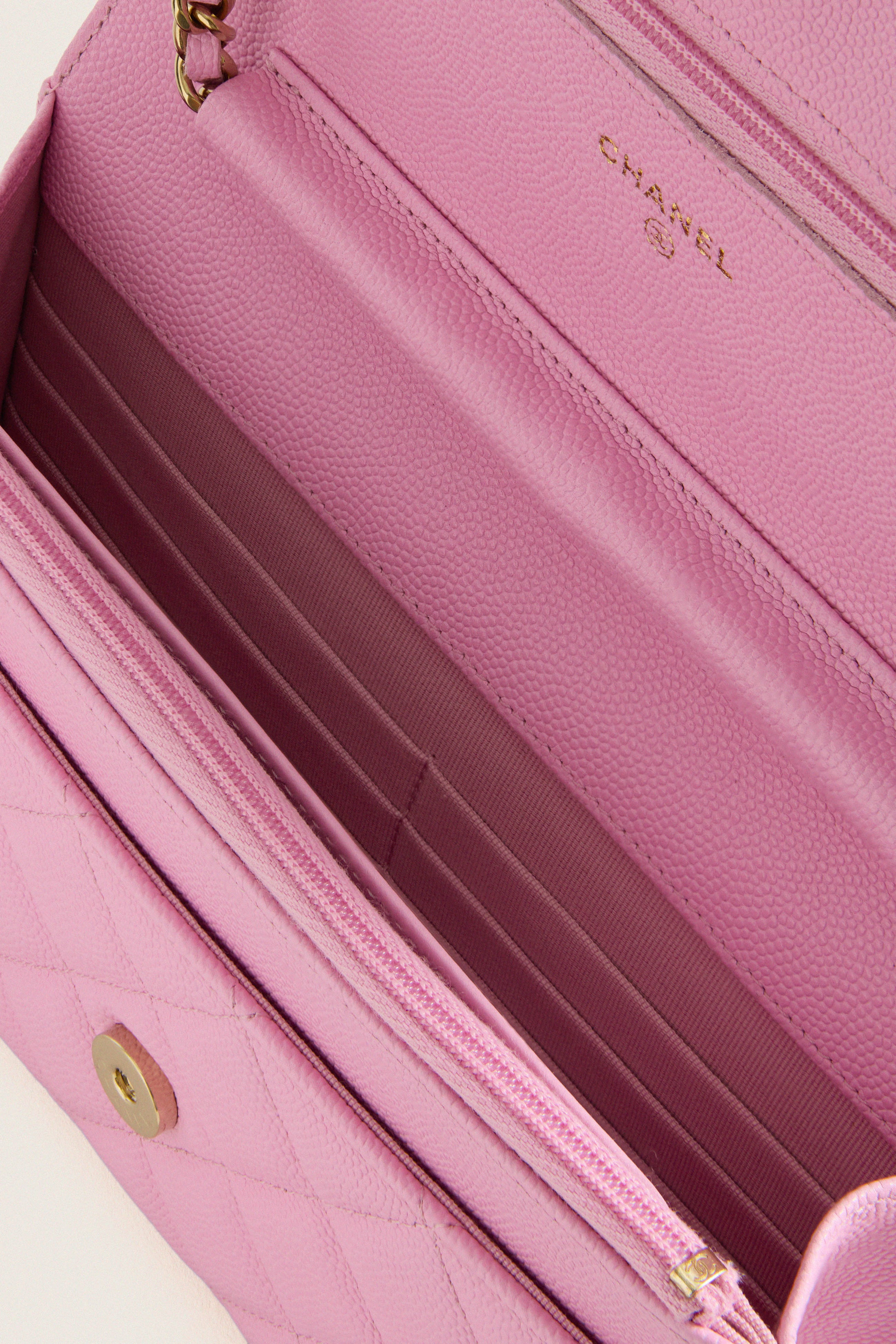 CHANEL Pink Quilted Grained Calfskin Wallet On Chain Shoulder Bag