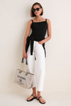 CHANEL Beige Black Canvas Deauville Tote Bag