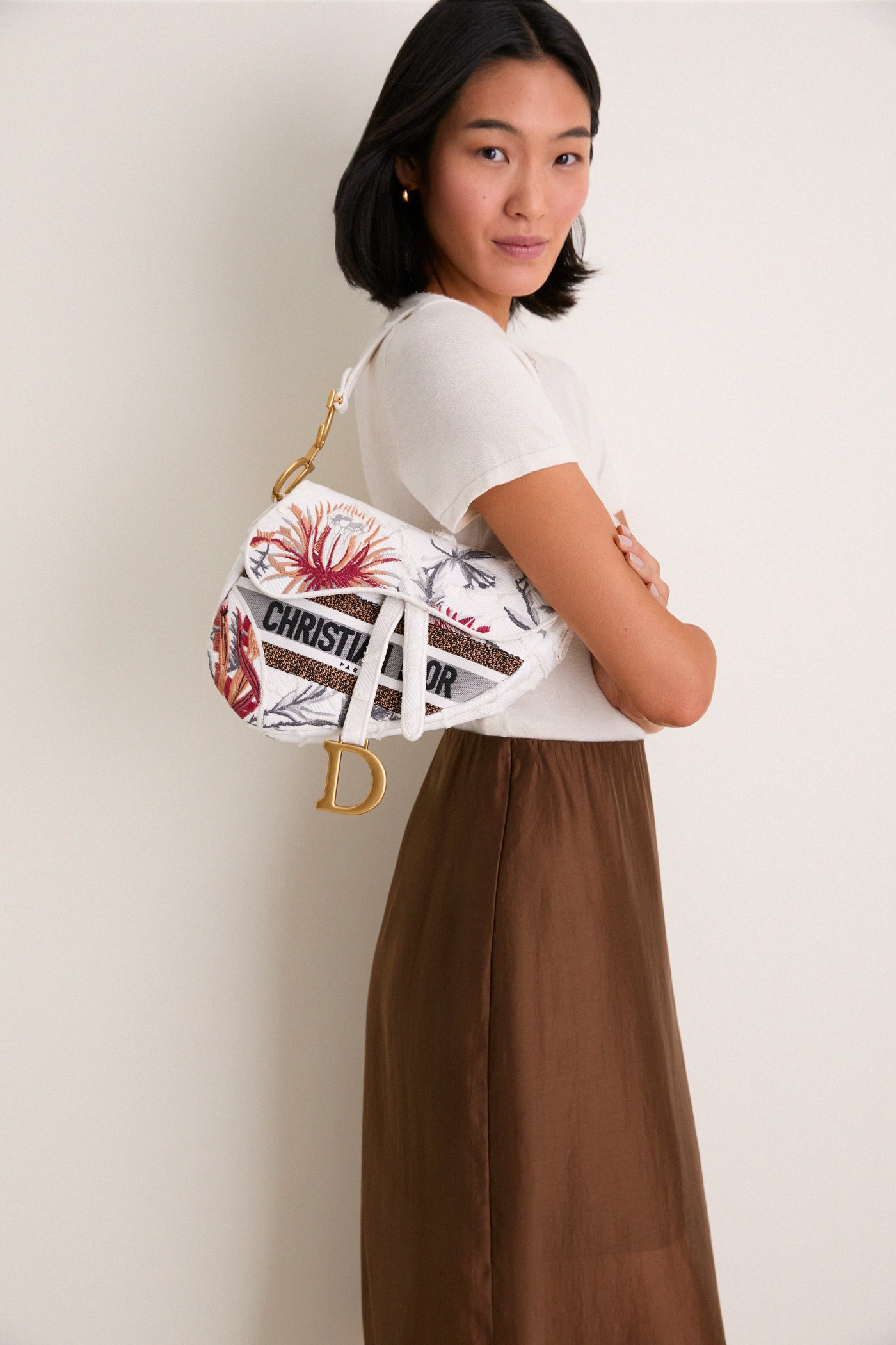 DIOR White Saddle Bag