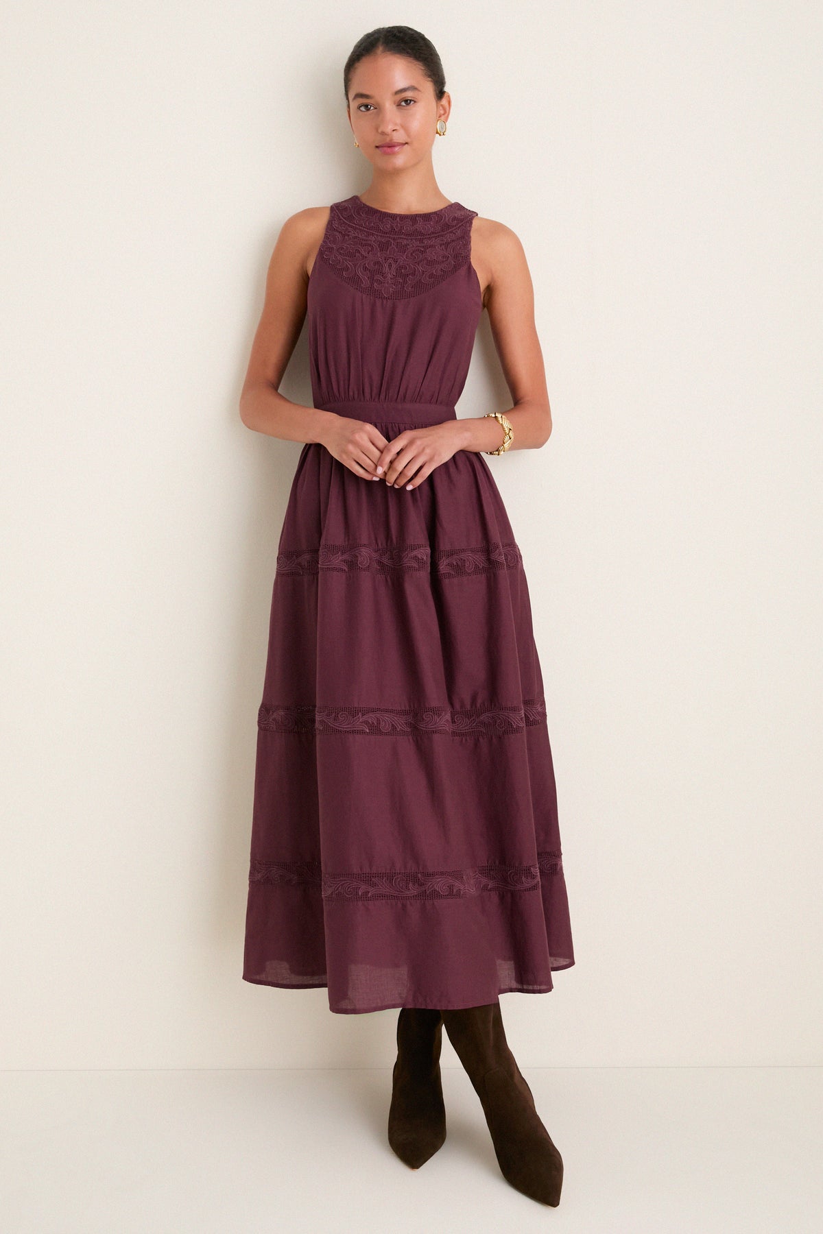 Wine Embroidered Anthea Dress