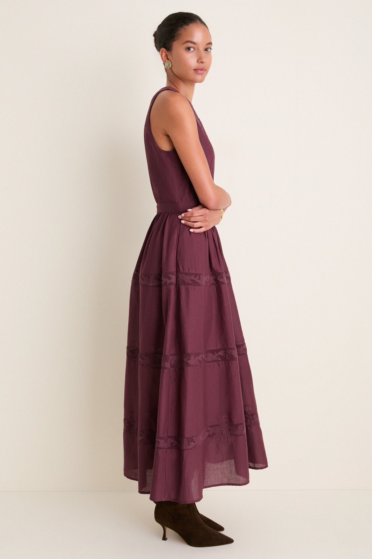Wine Embroidered Anthea Dress