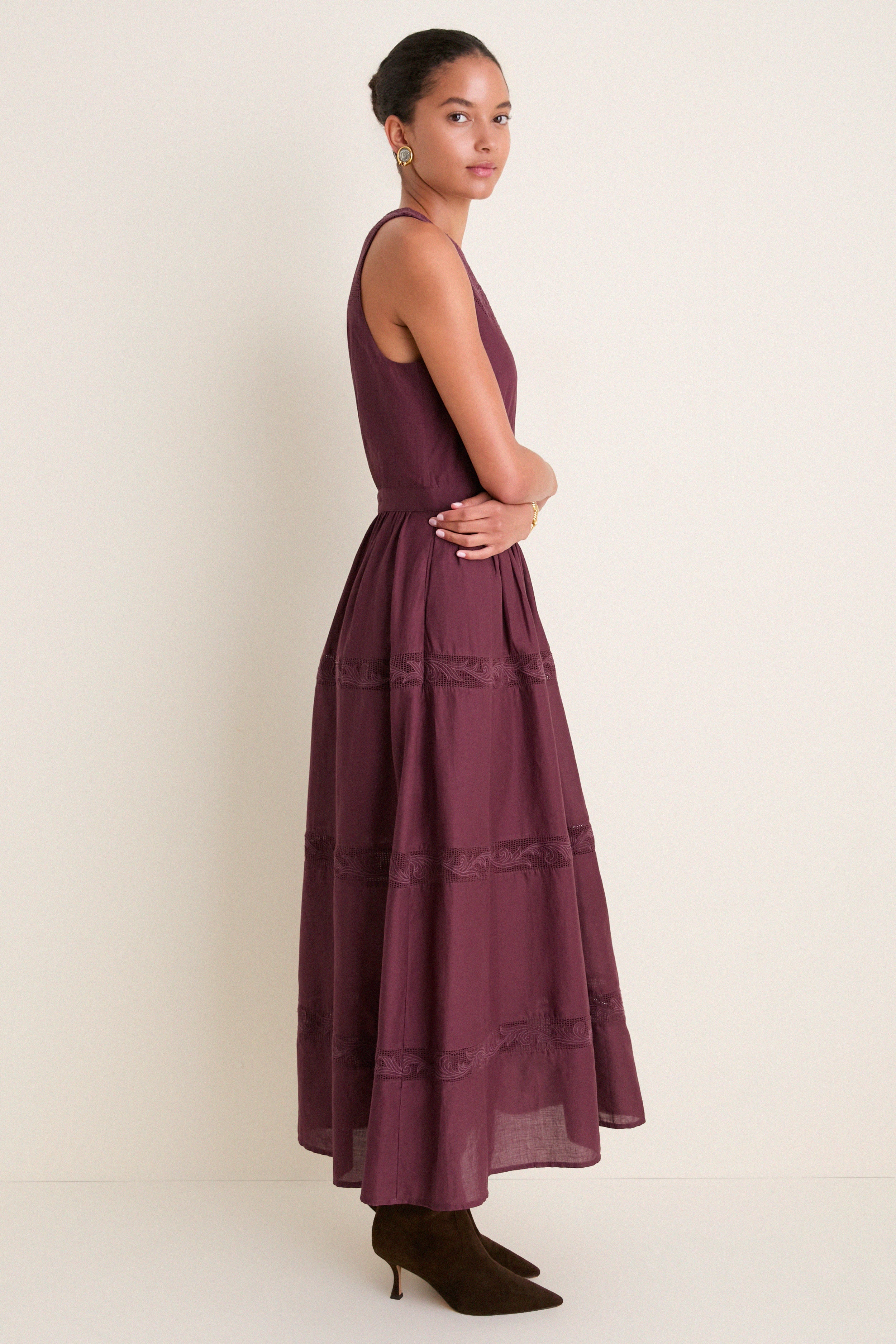 Wine Embroidered Anthea Dress