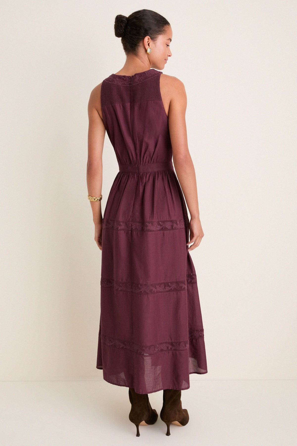 Wine Embroidered Anthea Dress