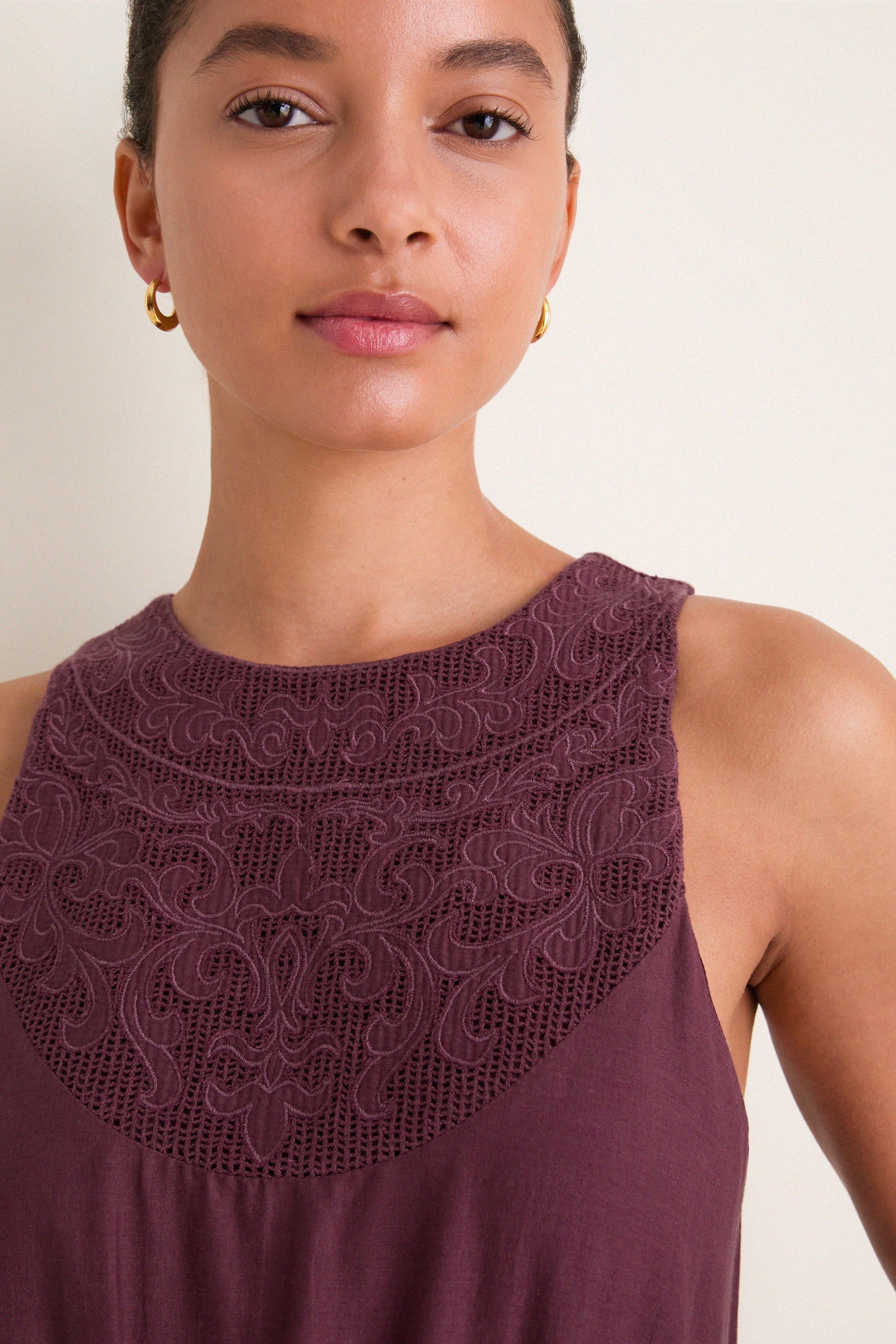 Wine Embroidered Anthea Dress