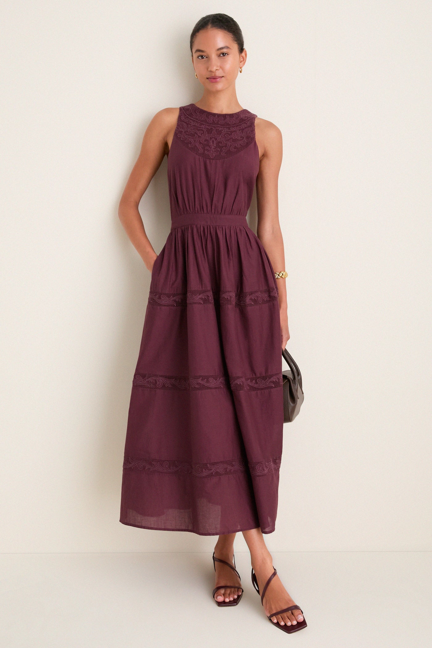 Wine Embroidered Anthea Dress
