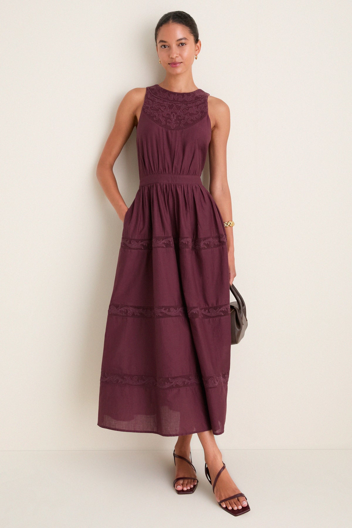 Wine Embroidered Anthea Dress