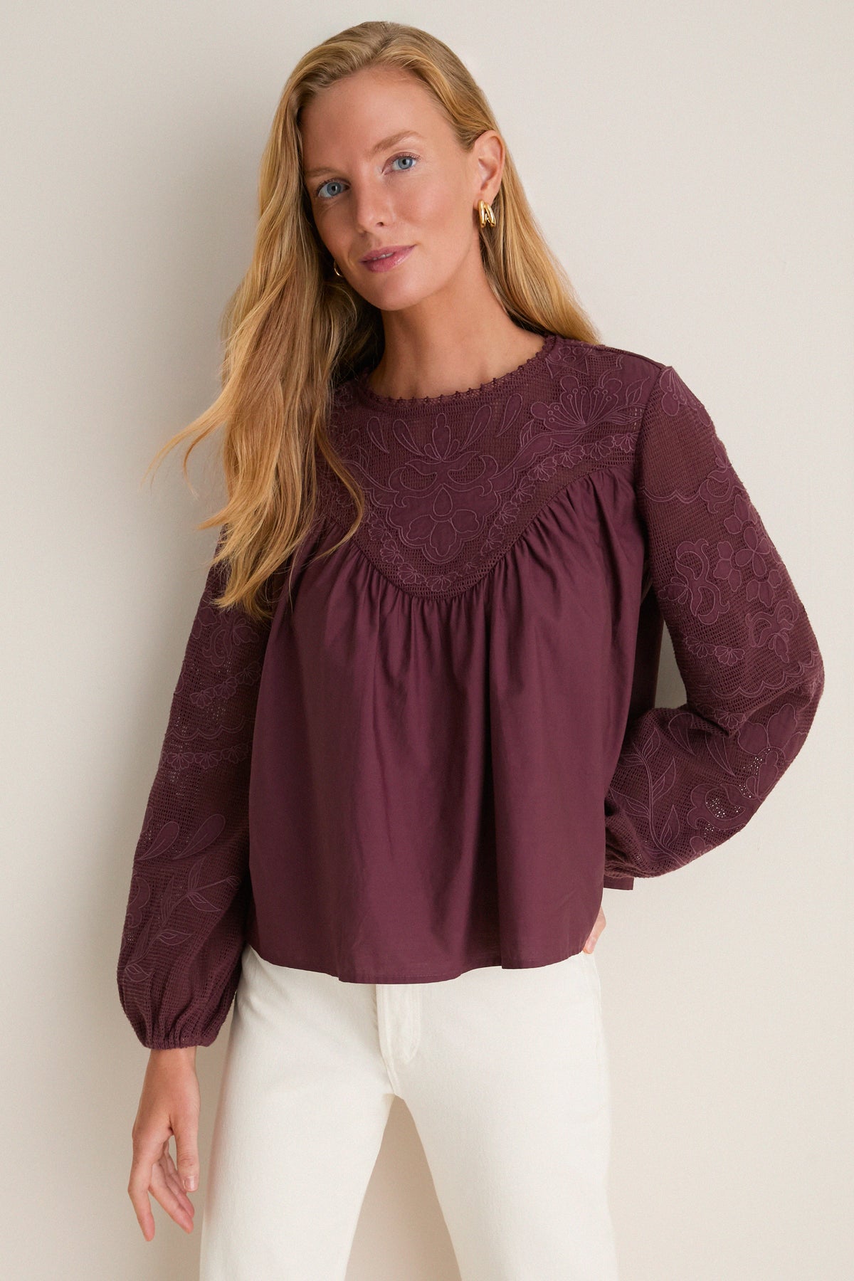 Wine Embroidered Cressida Blouse