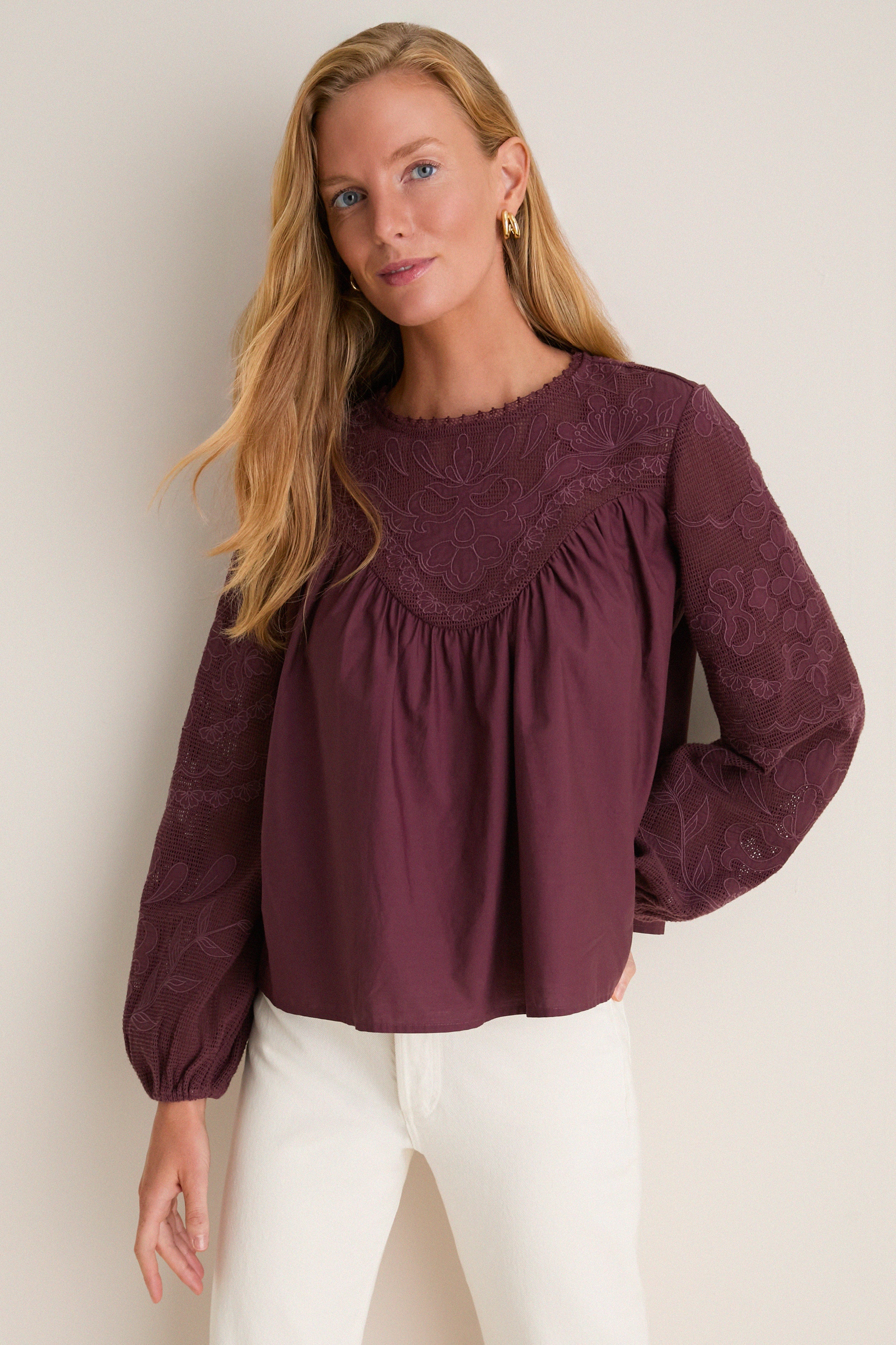 Wine Embroidered Cressida Blouse