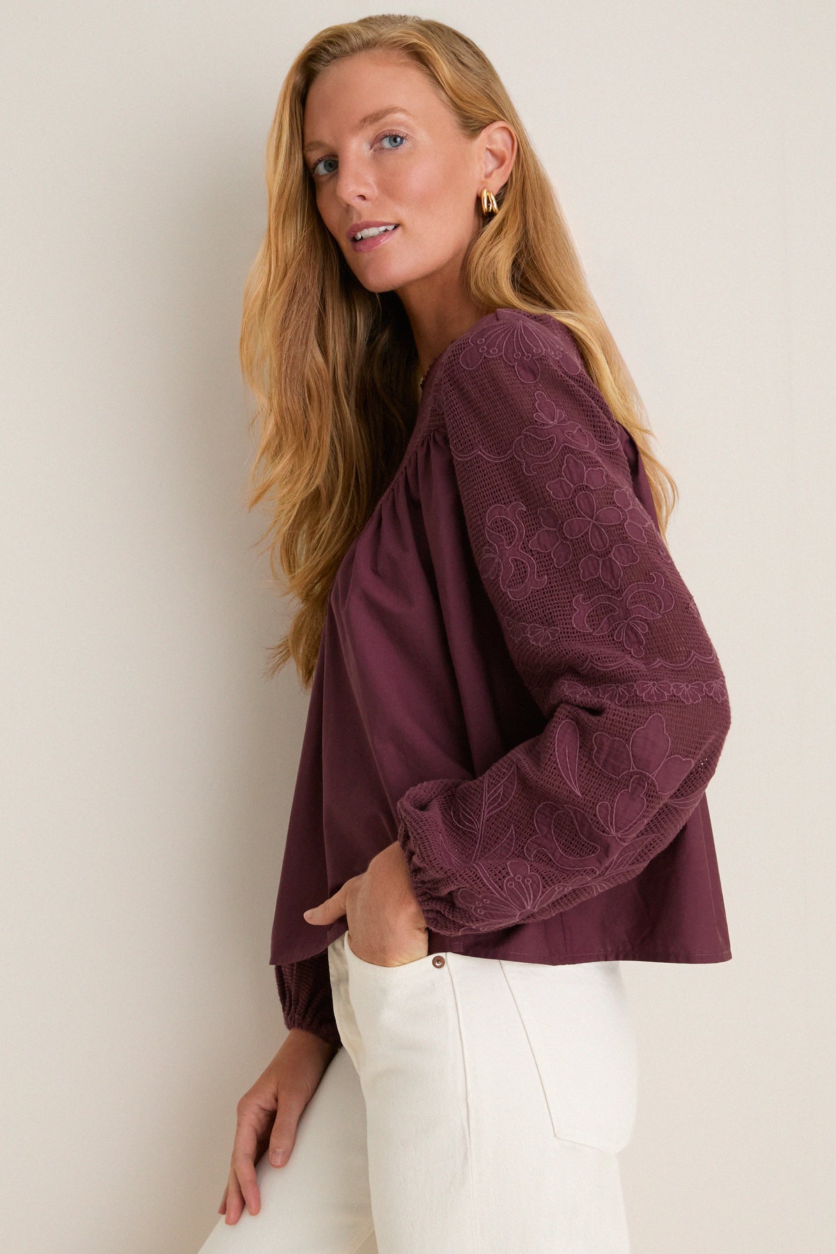 Wine Embroidered Cressida Blouse