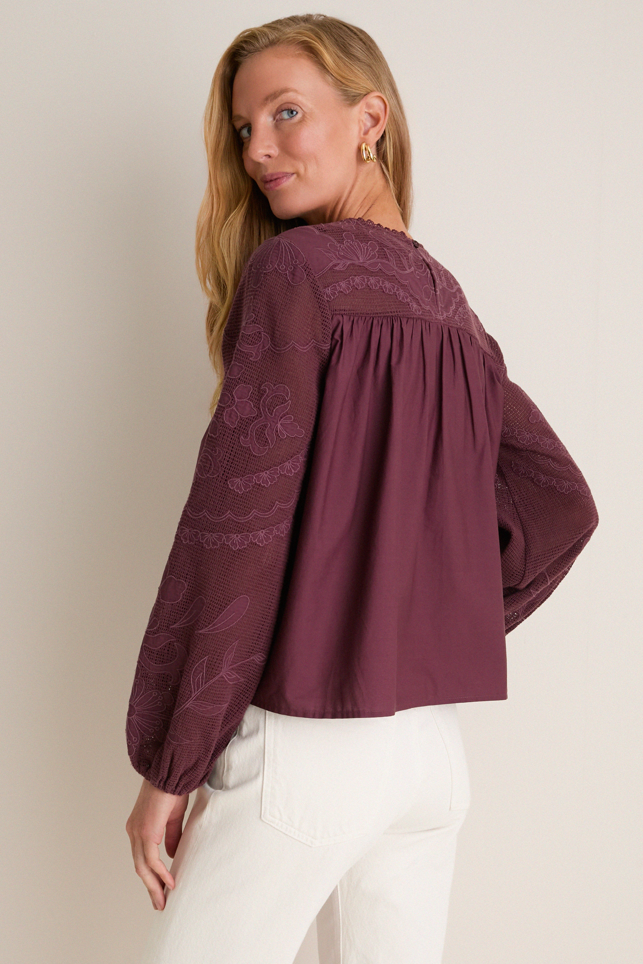 Wine Embroidered Cressida Blouse