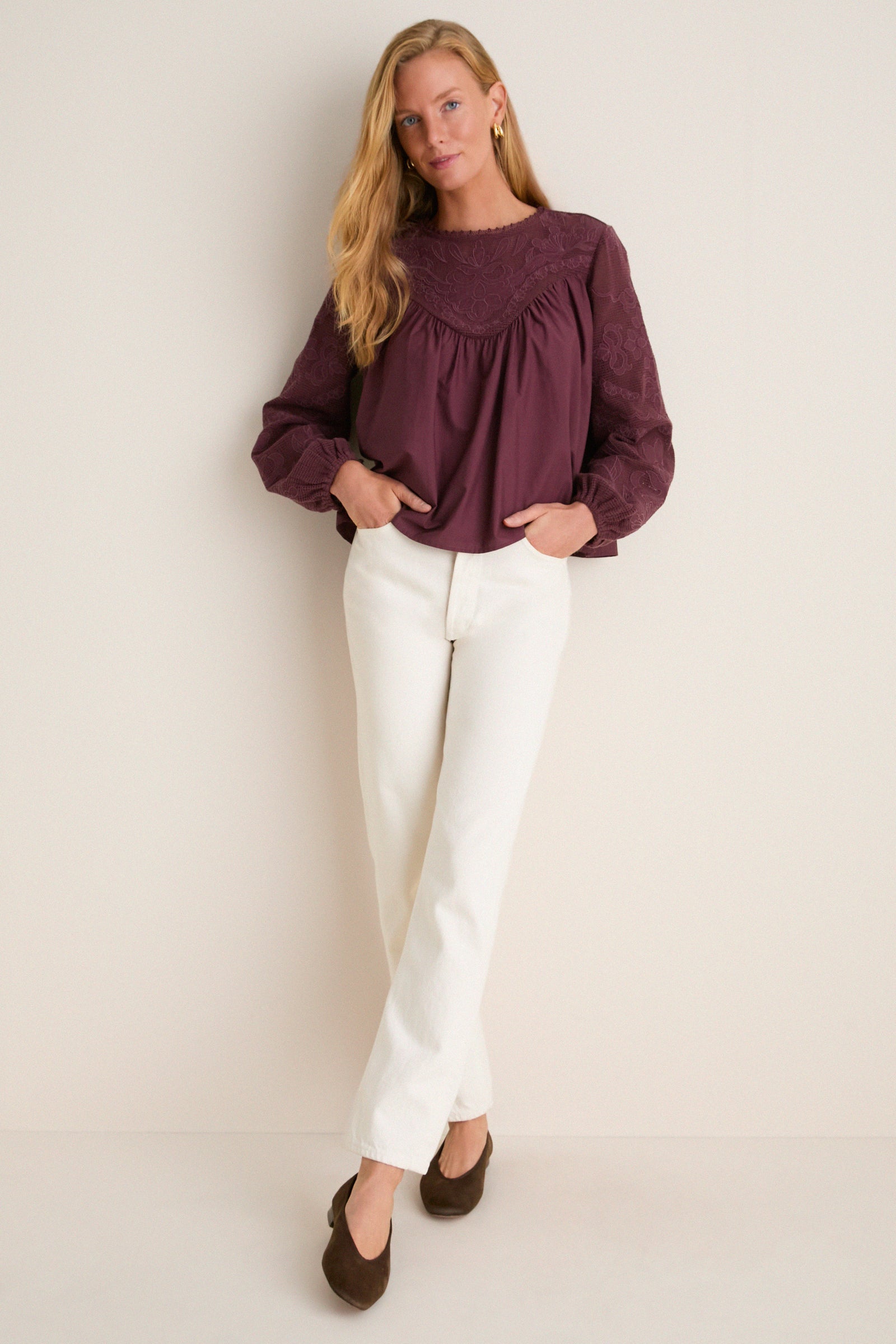 Wine Embroidered Cressida Blouse