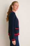 Navy and Red Washable Cashmere Charley Cardigan