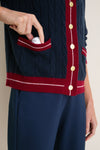 Navy and Red Washable Cashmere Charley Cardigan