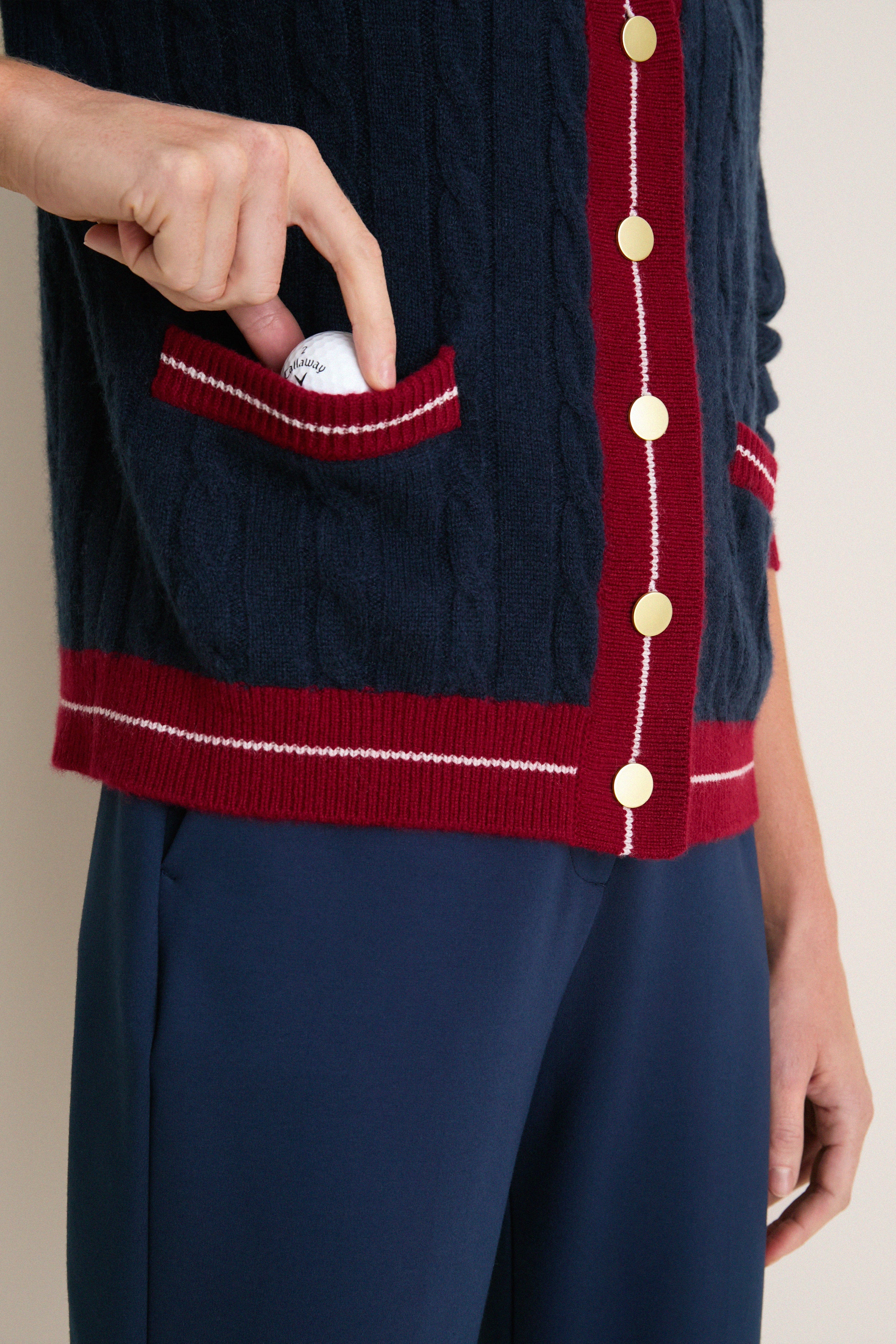 Navy and Red Washable Cashmere Charley Cardigan