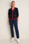 Navy and Red Washable Cashmere Charley Cardigan