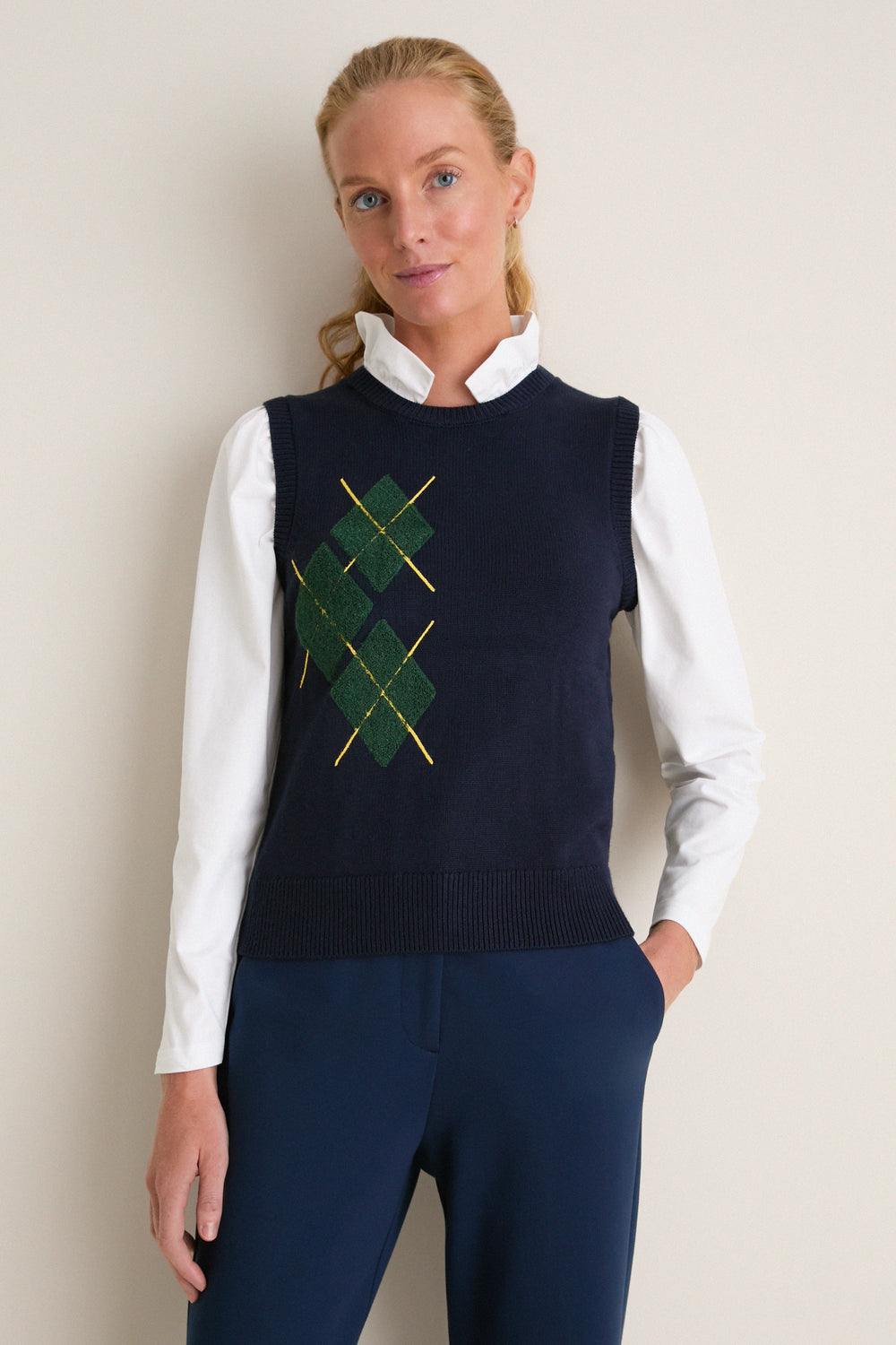 Navy Argyle Eileen Sweater Top