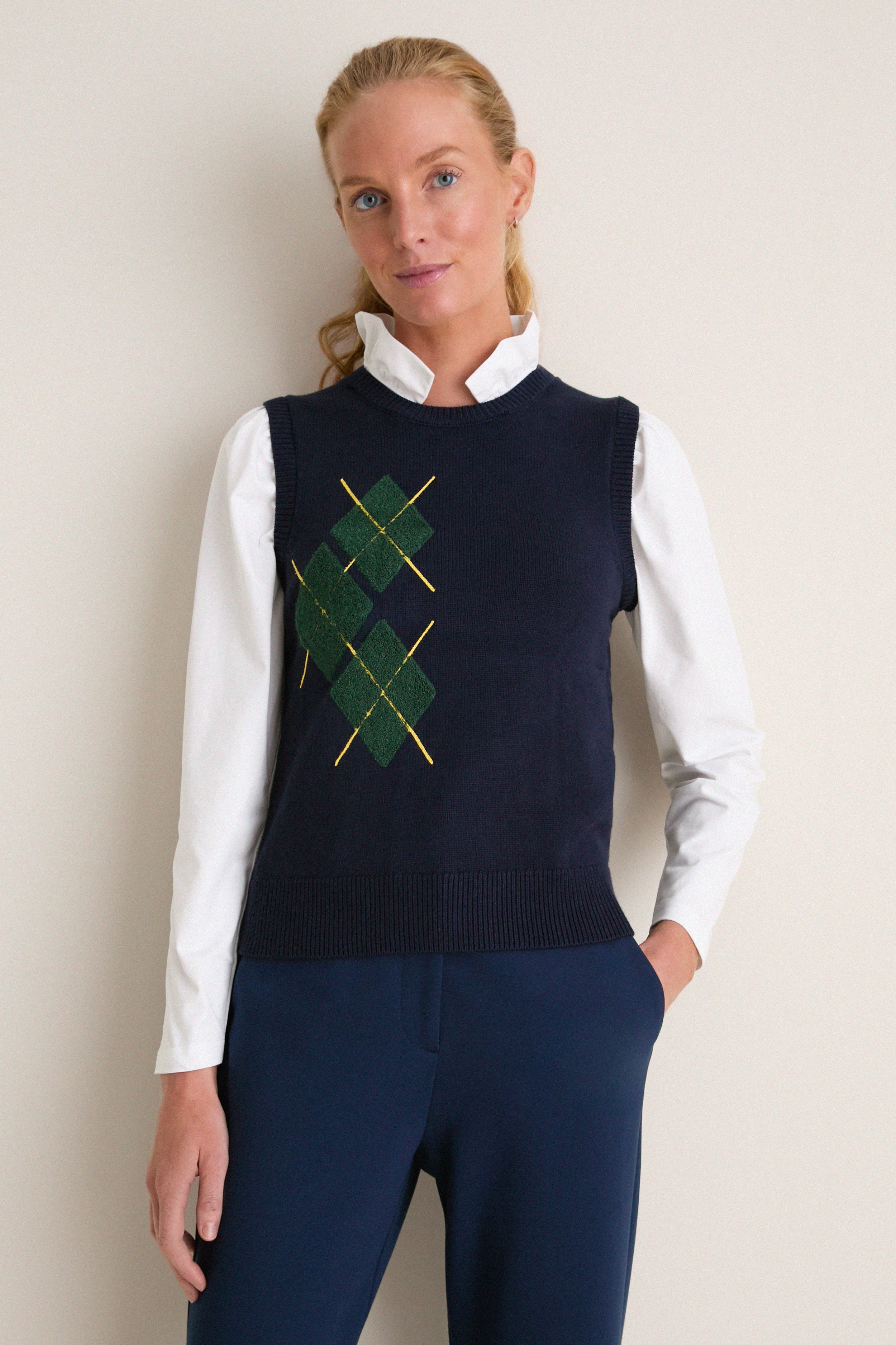 Navy Argyle Eileen Sweater Top