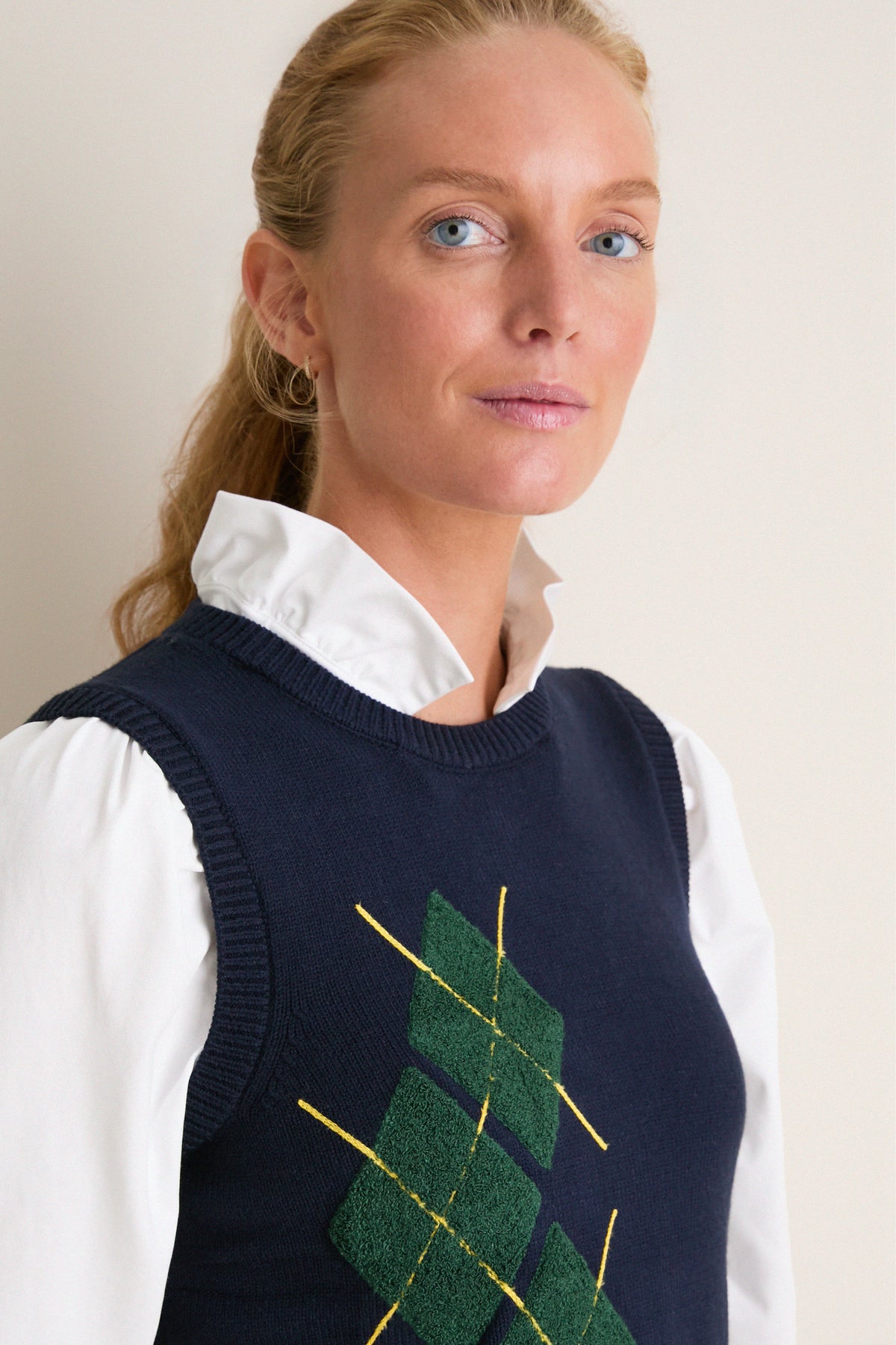 Navy Argyle Eileen Sweater Top