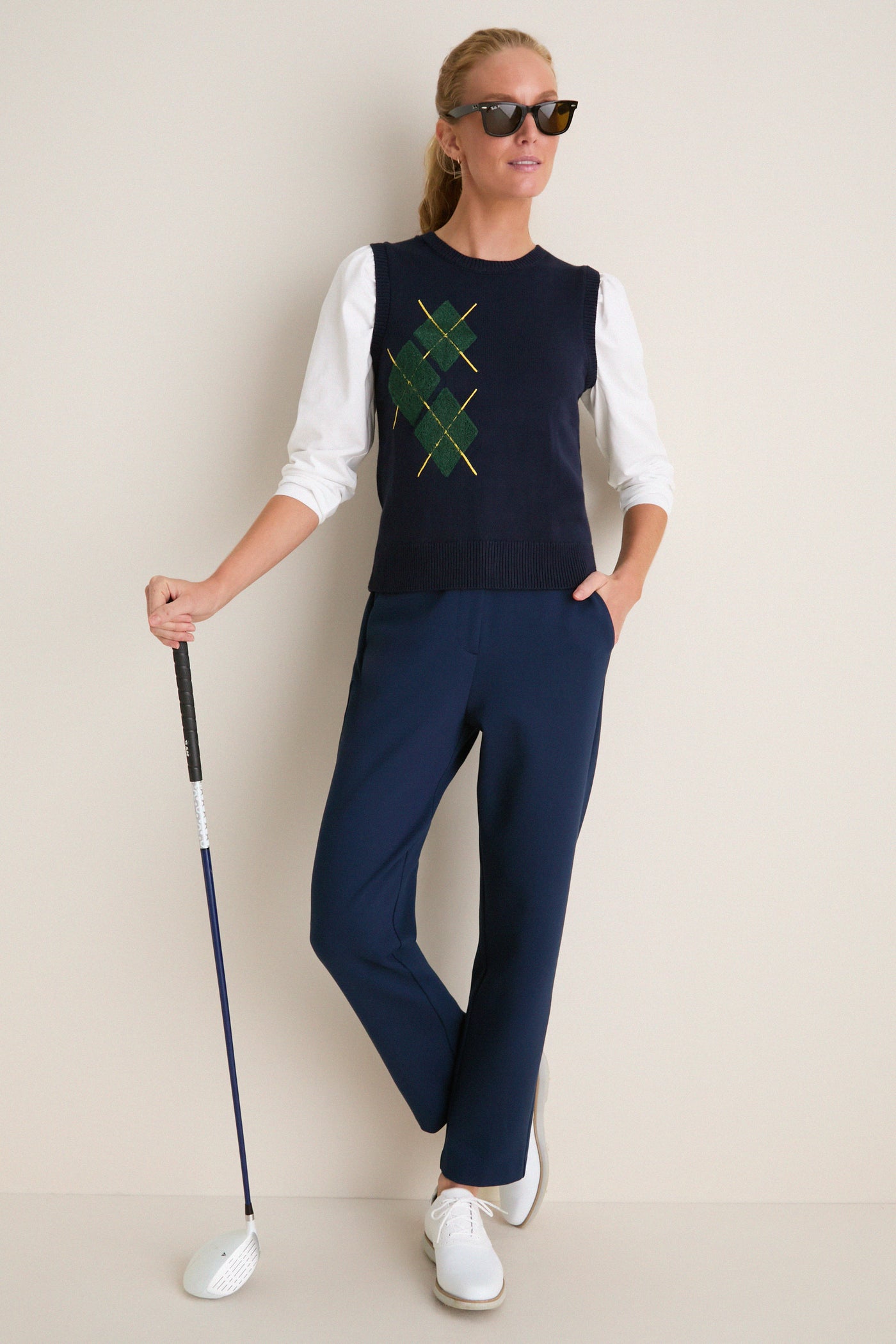 Navy Argyle Eileen Sweater Top