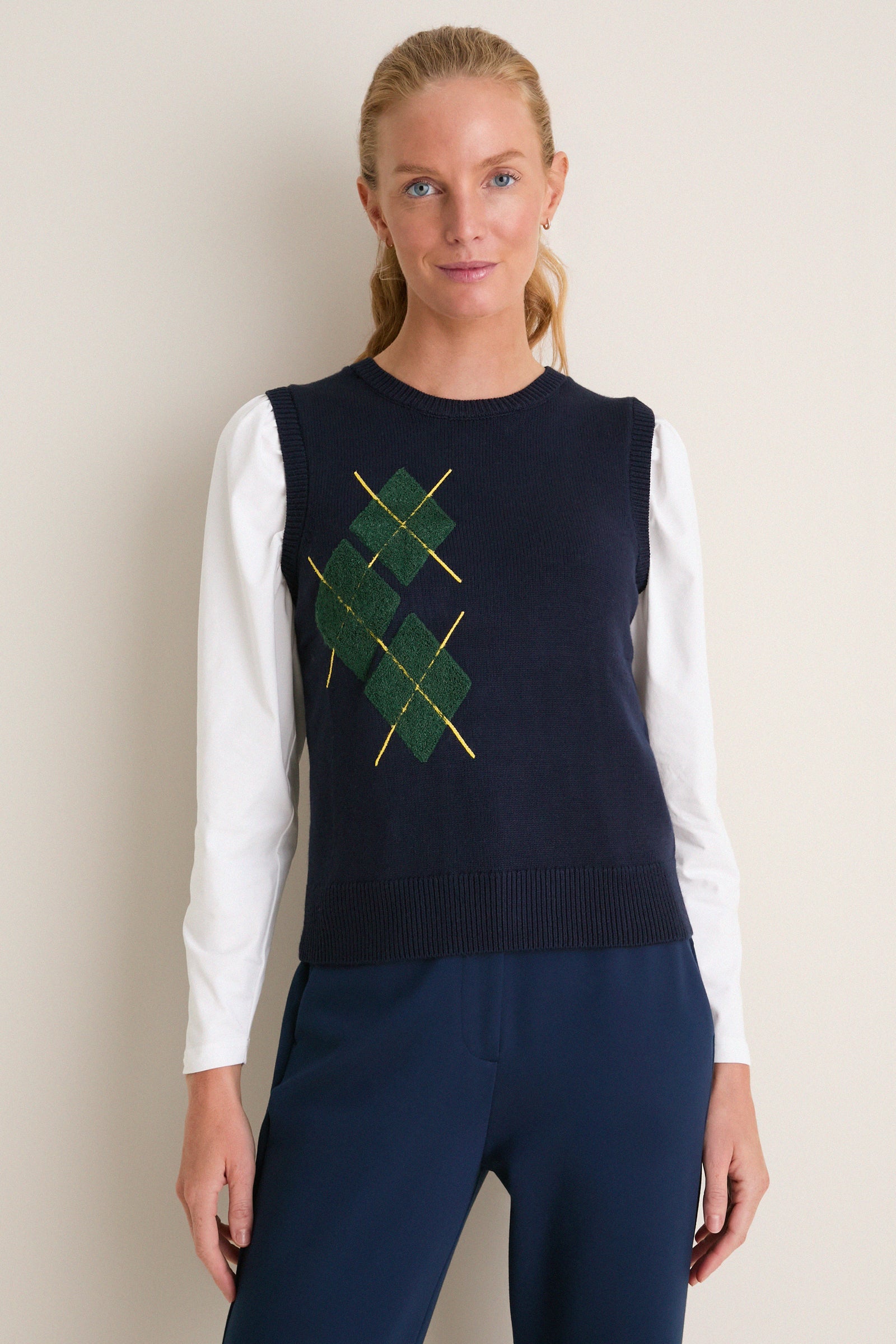 Navy Argyle Eileen Sweater Top