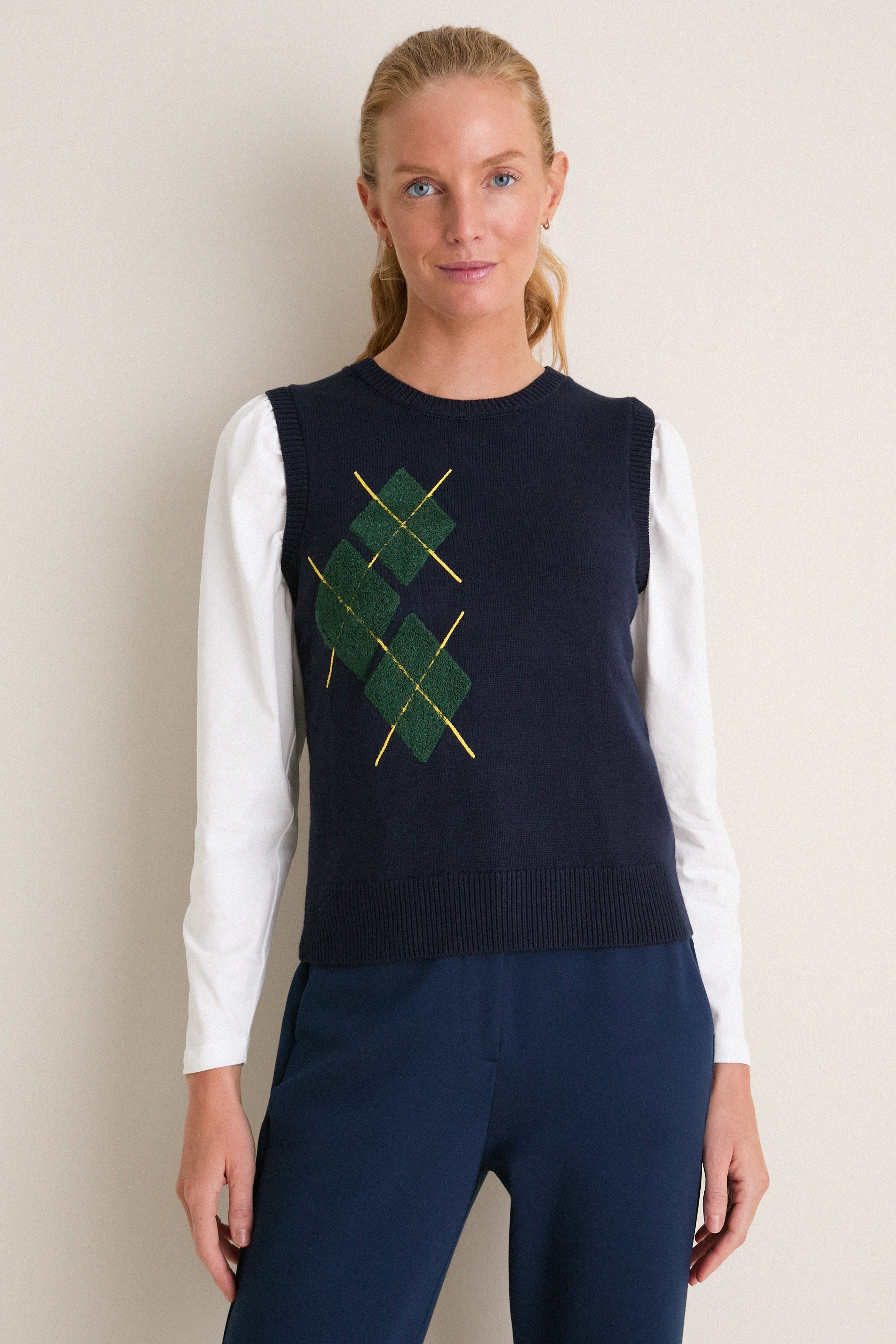 Navy Argyle Eileen Sweater Top