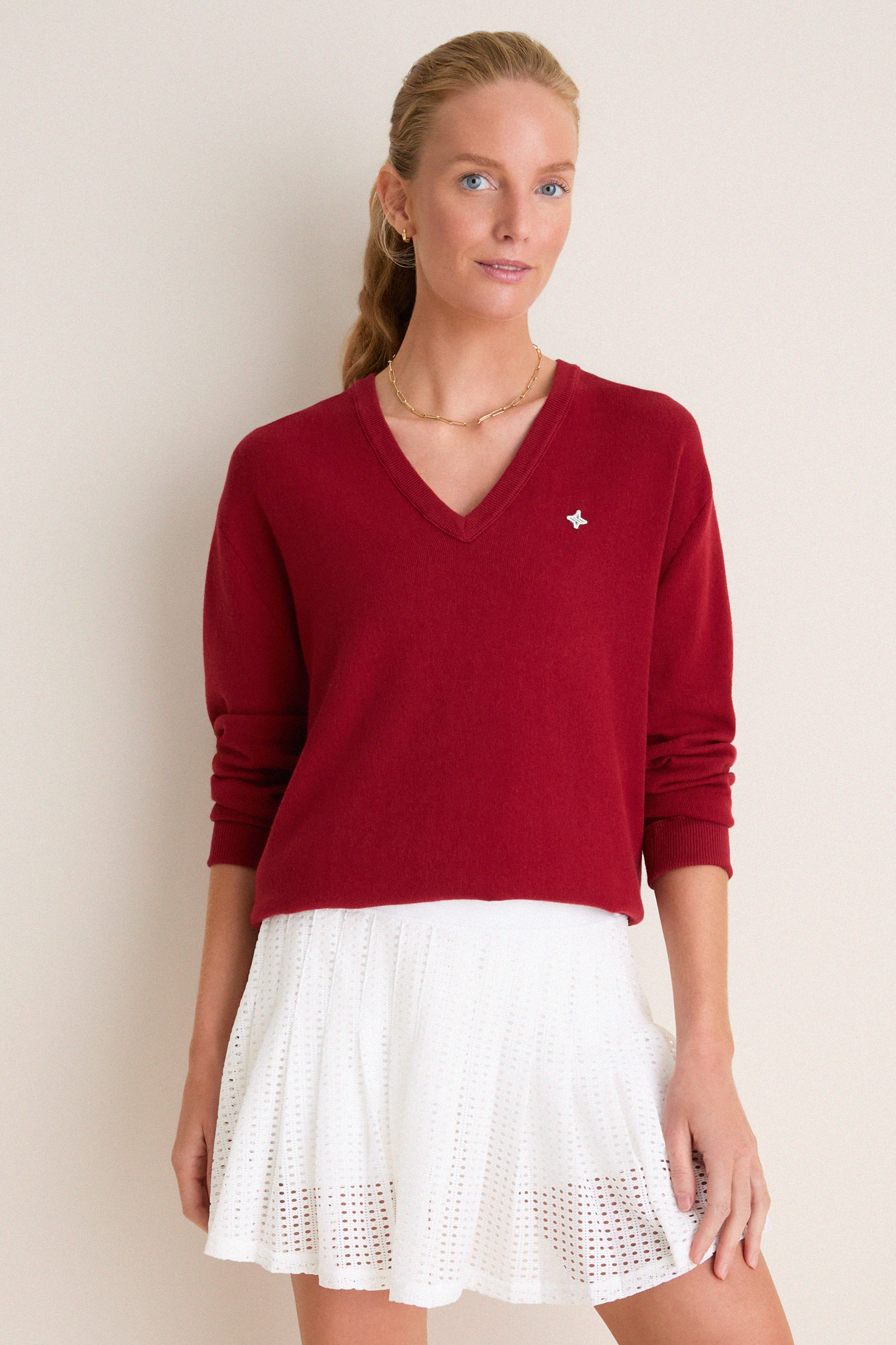 Red Wilma V-Neck Sweater