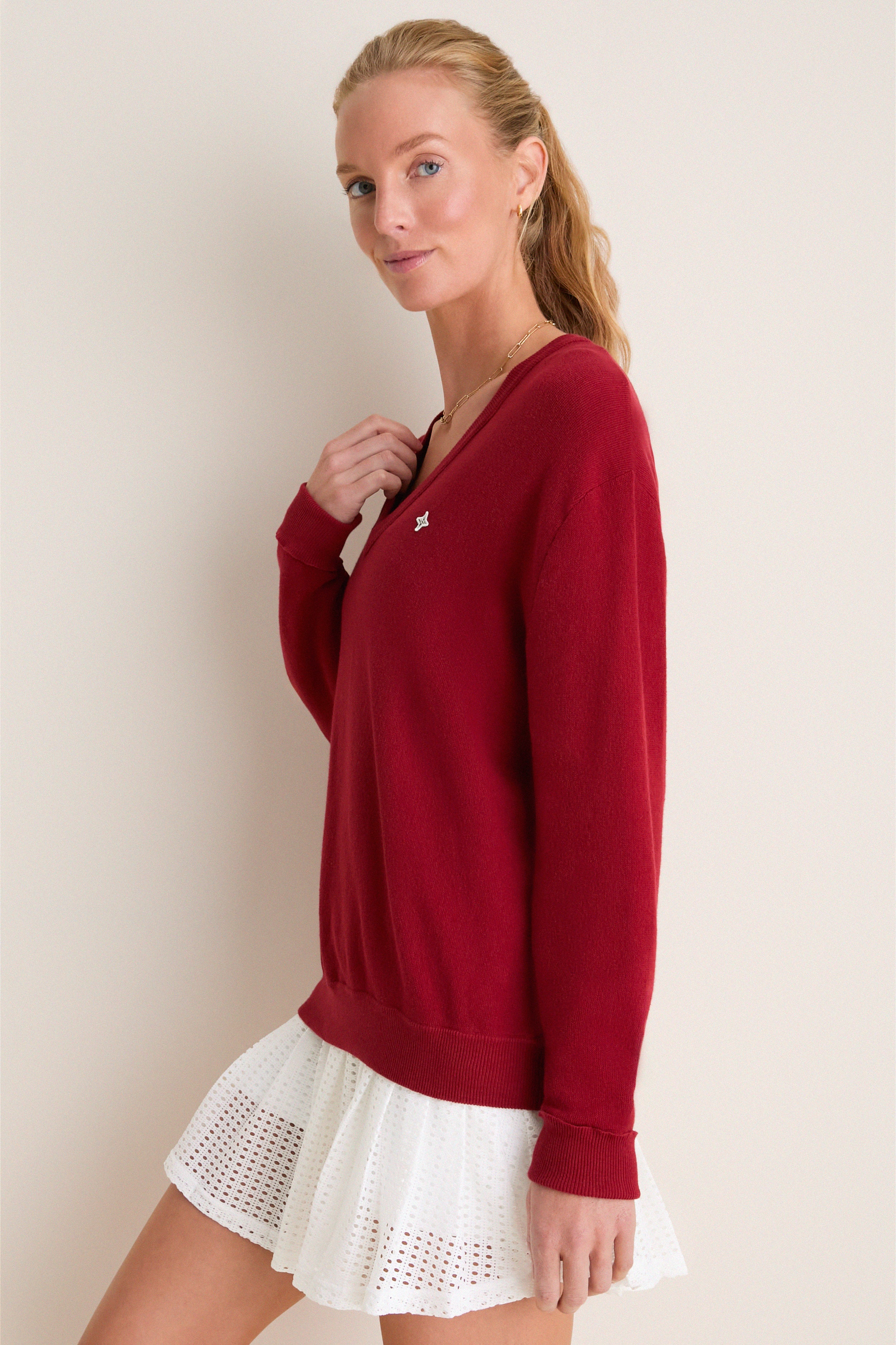 Red Wilma V-Neck Sweater