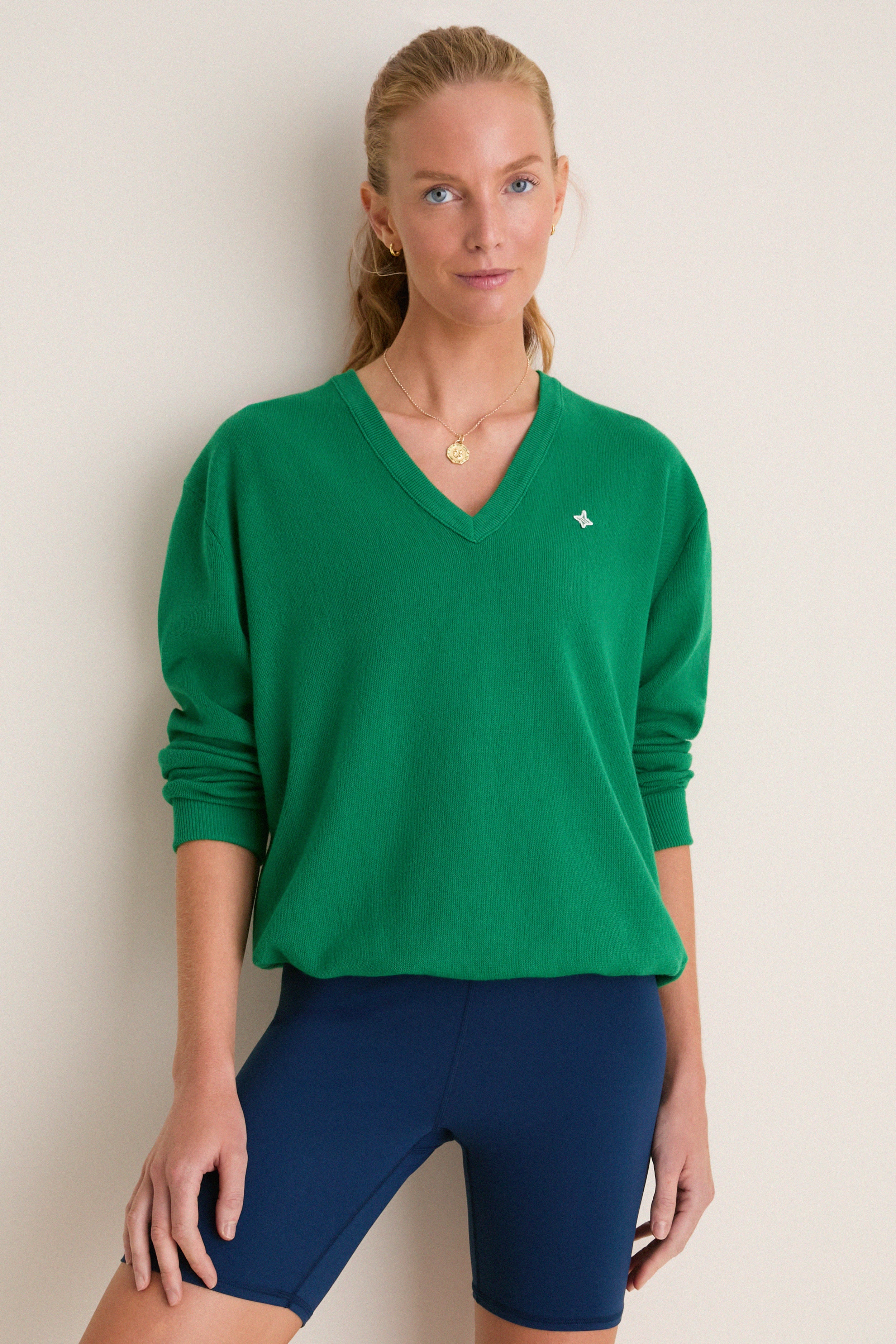 Verdant Green Wilma V-Neck Sweater