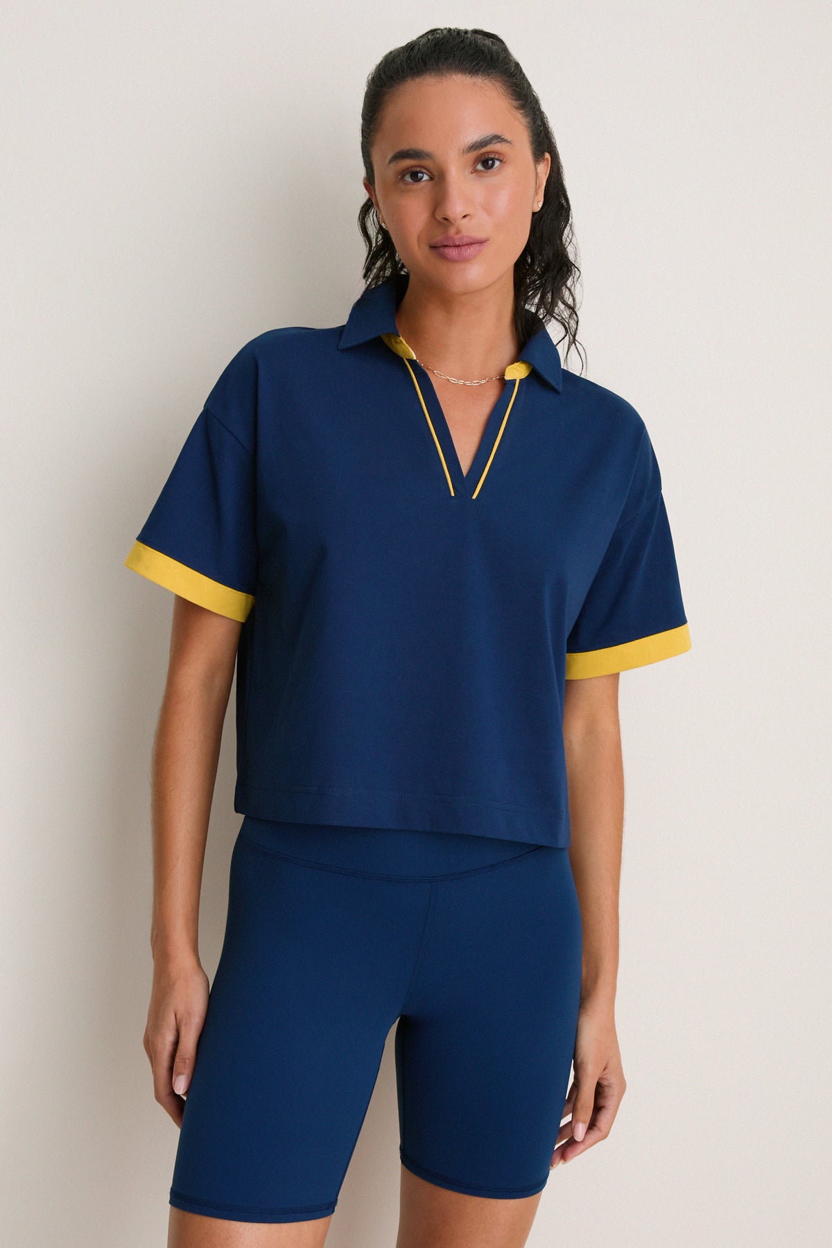 Navy Performance Cotton Cropped Carol Polo