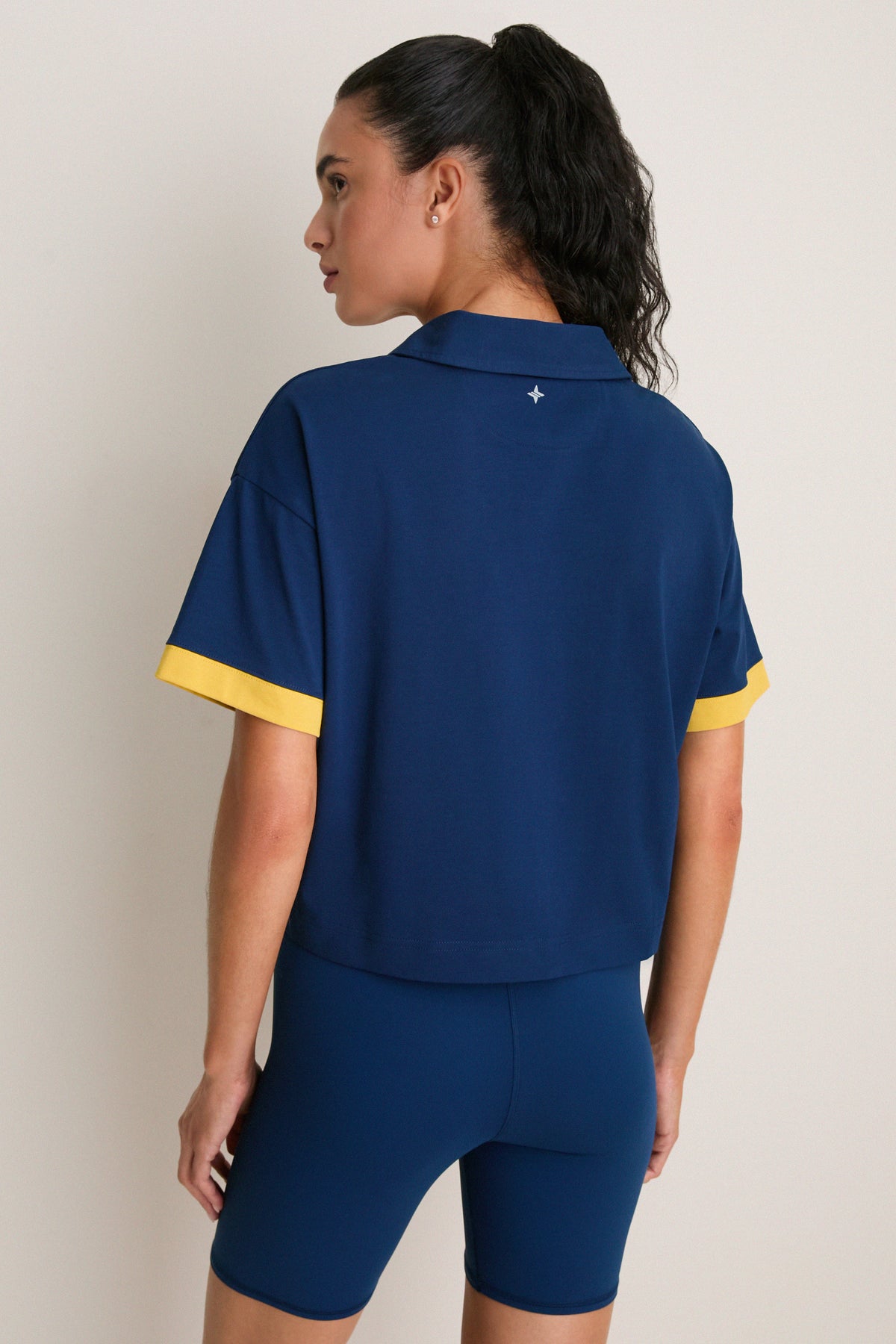 Navy Performance Cotton Cropped Carol Polo