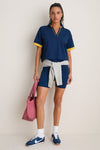 Navy Performance Cotton Cropped Carol Polo