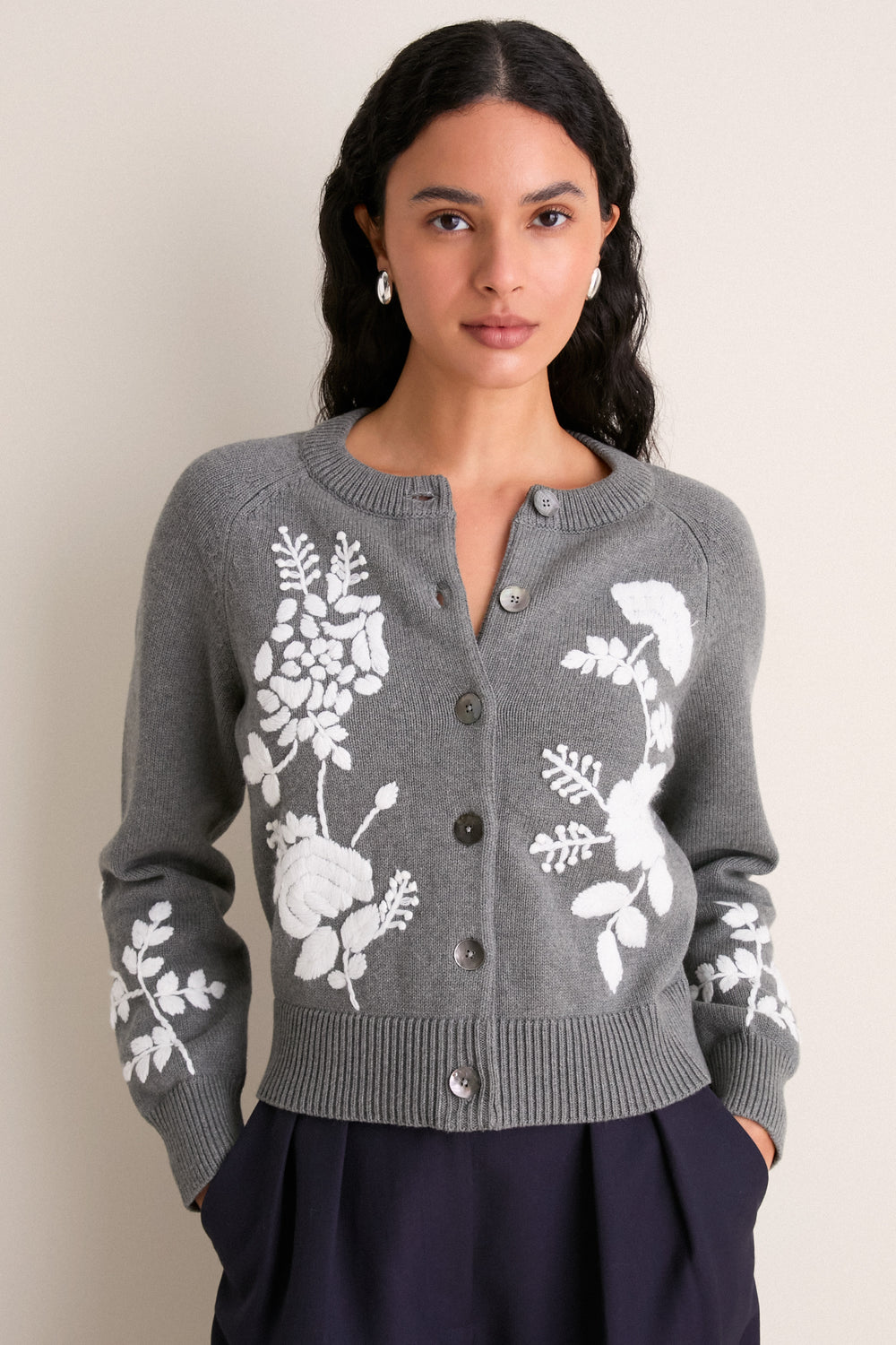 Charcoal Embroidered Floral Quincy Sweater
