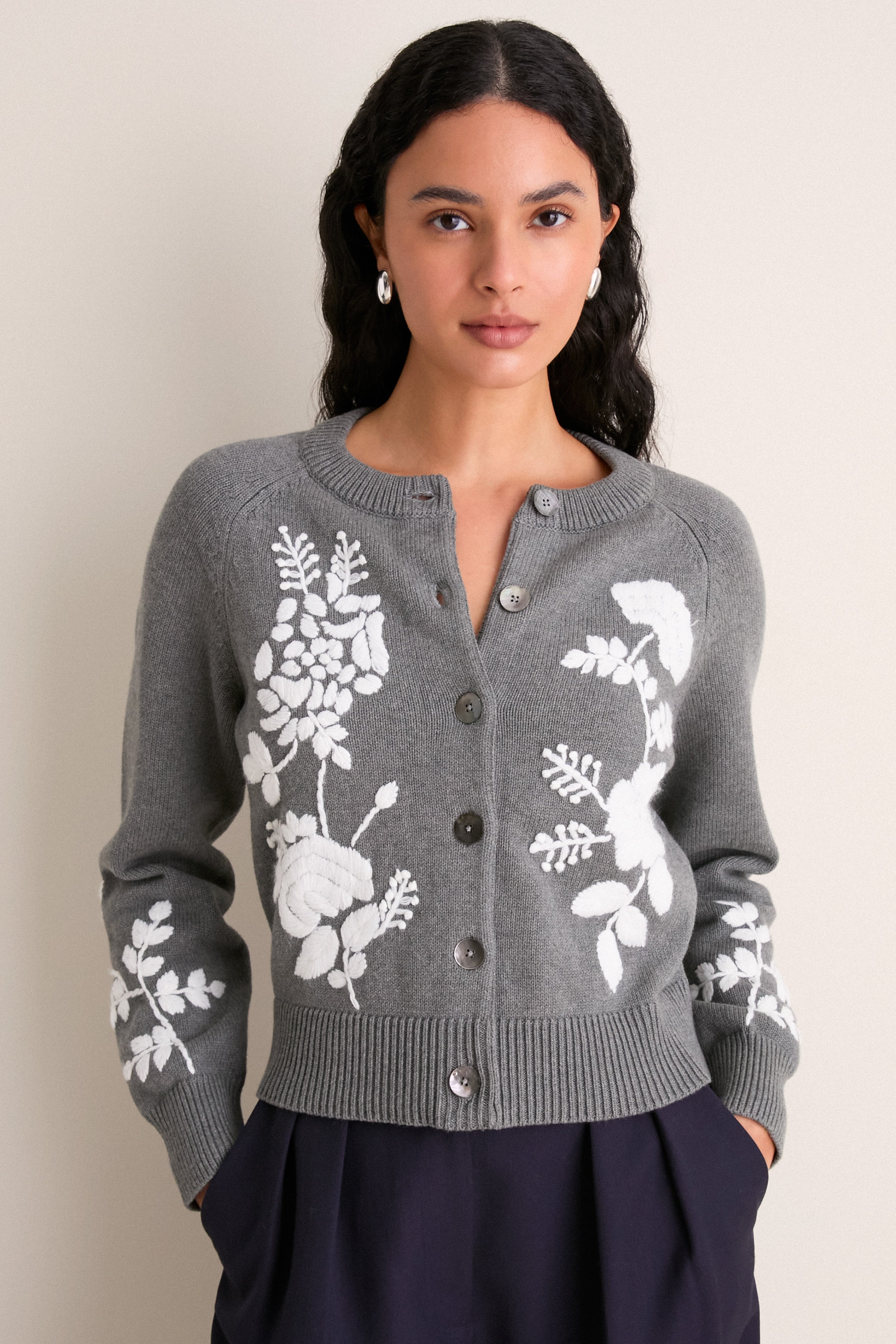 Charcoal Embroidered Floral Quincy Sweater