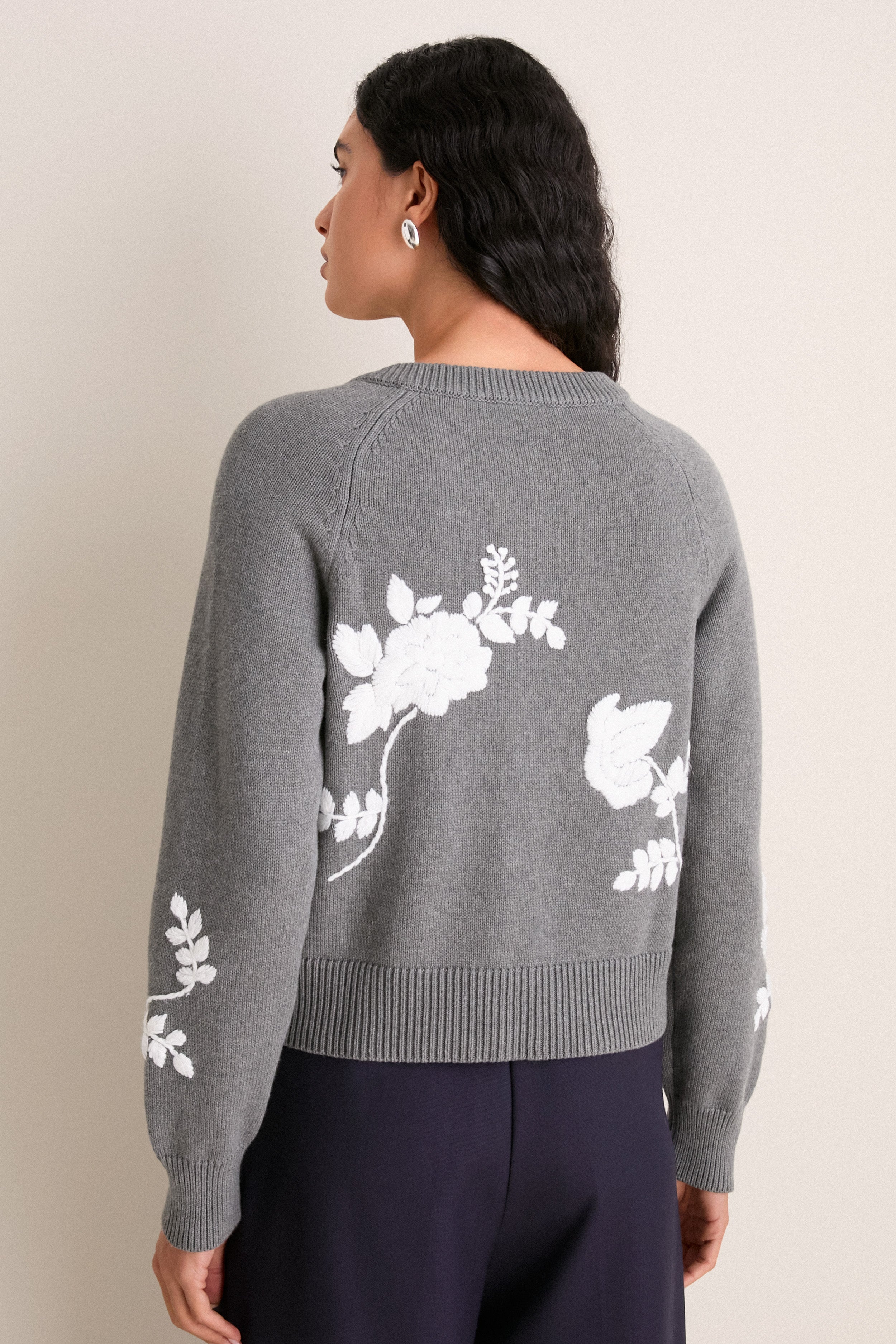 Charcoal Embroidered Floral Quincy Sweater