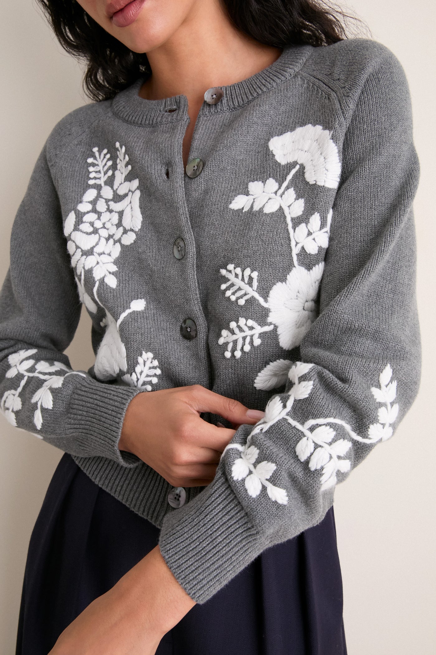 Charcoal Embroidered Floral Quincy Sweater