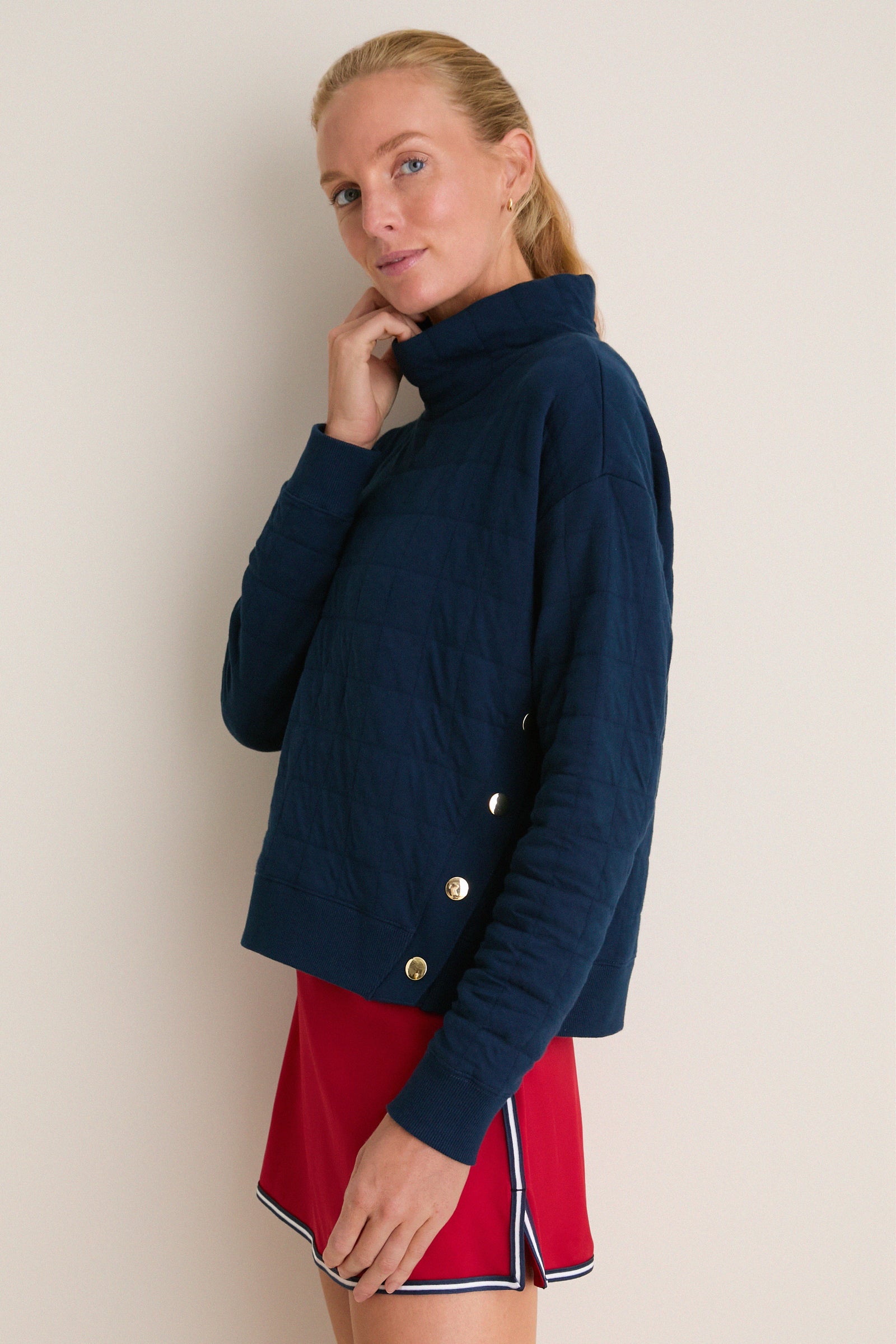 Navy Quilted Wright Funnel Neck