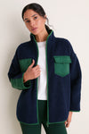 Navy and Green Fleece Lawrence Full Length Zip Up