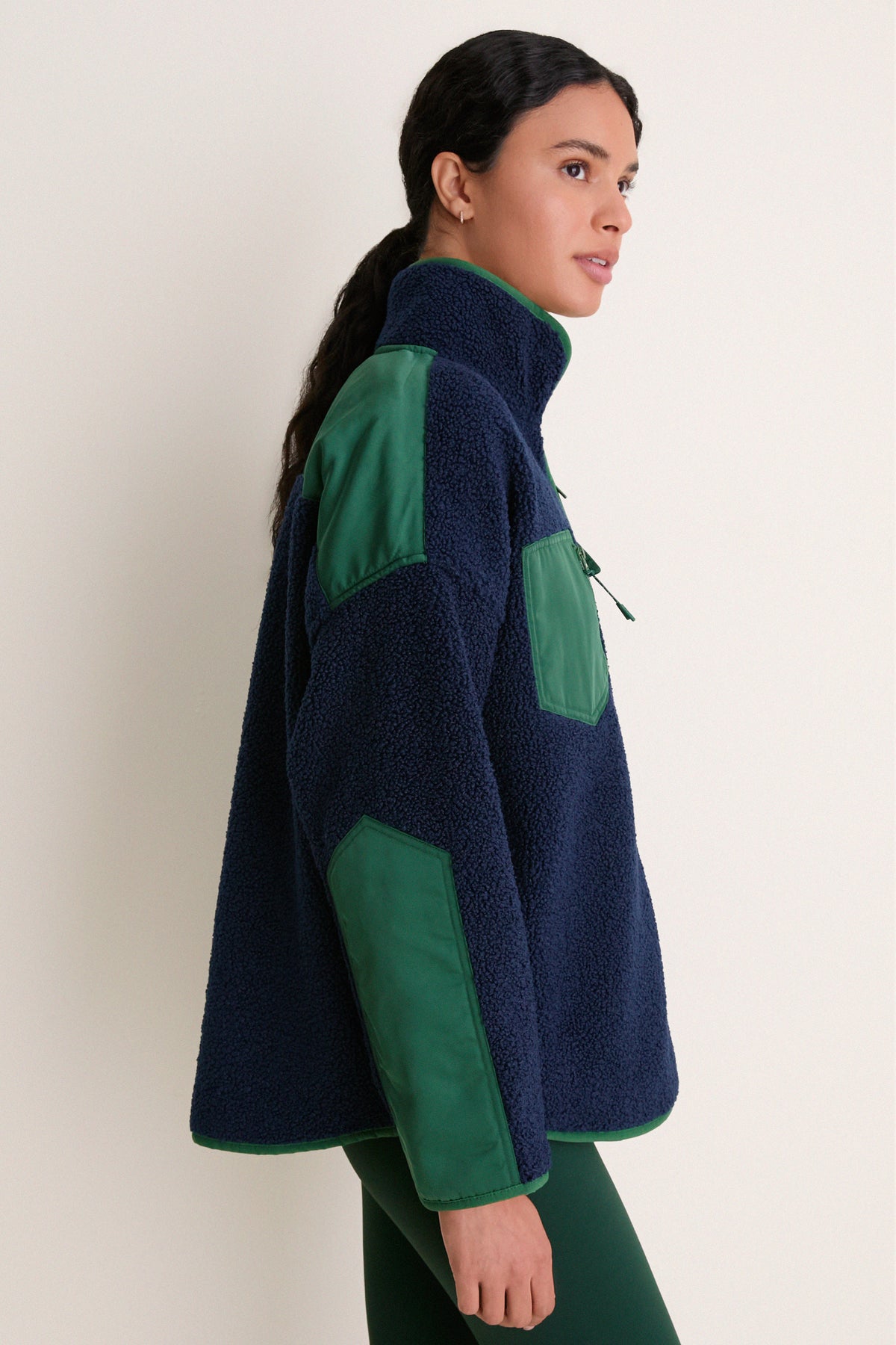 Navy and Green Fleece Lawrence Full Length Zip Up