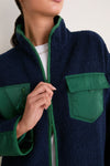 Navy and Green Fleece Lawrence Full Length Zip Up