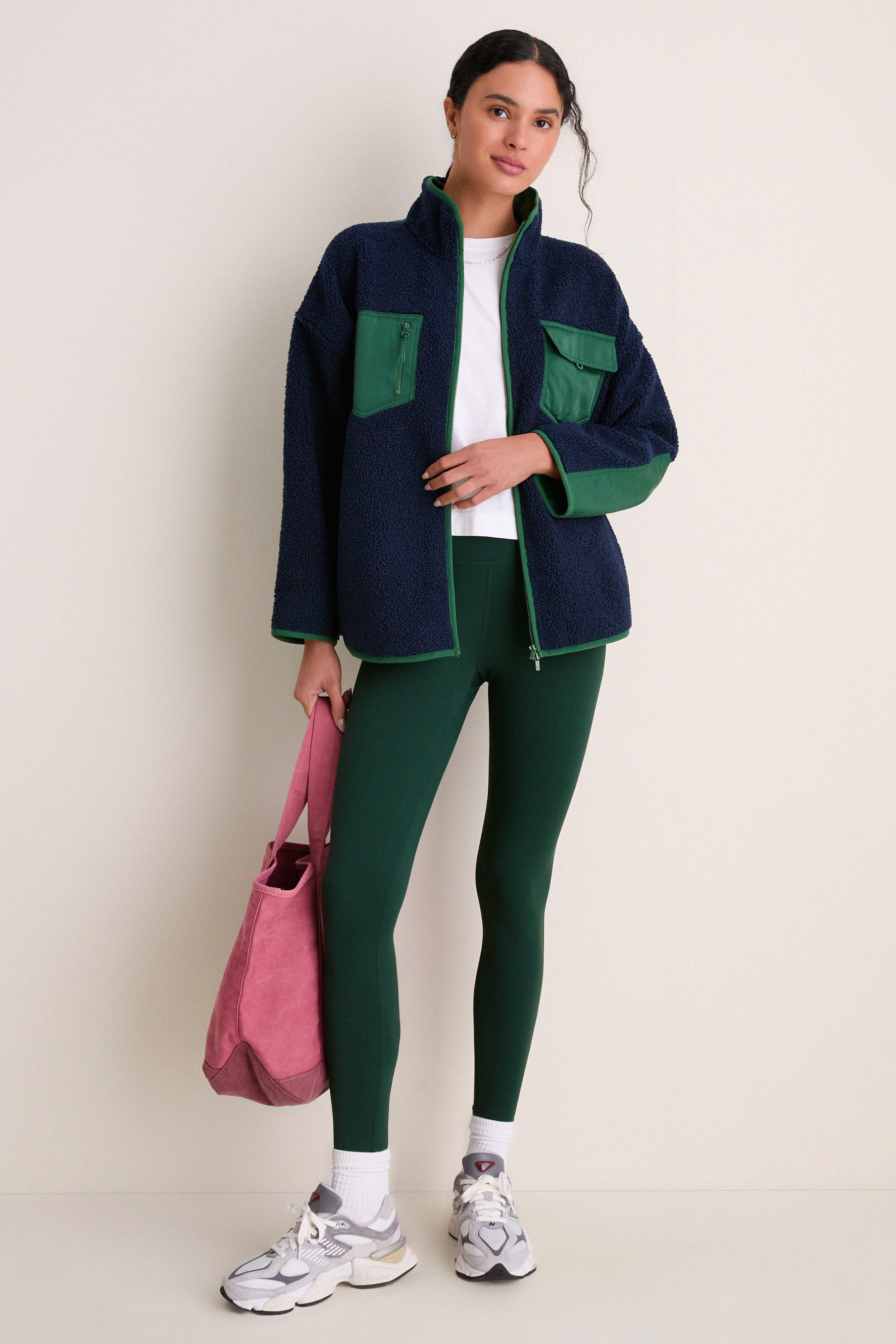 くっきー　スカジャン　L　グリーン&ネイビー Navy and Green Fleece Lawrence Full Length Zip Up | Tnuck Sport