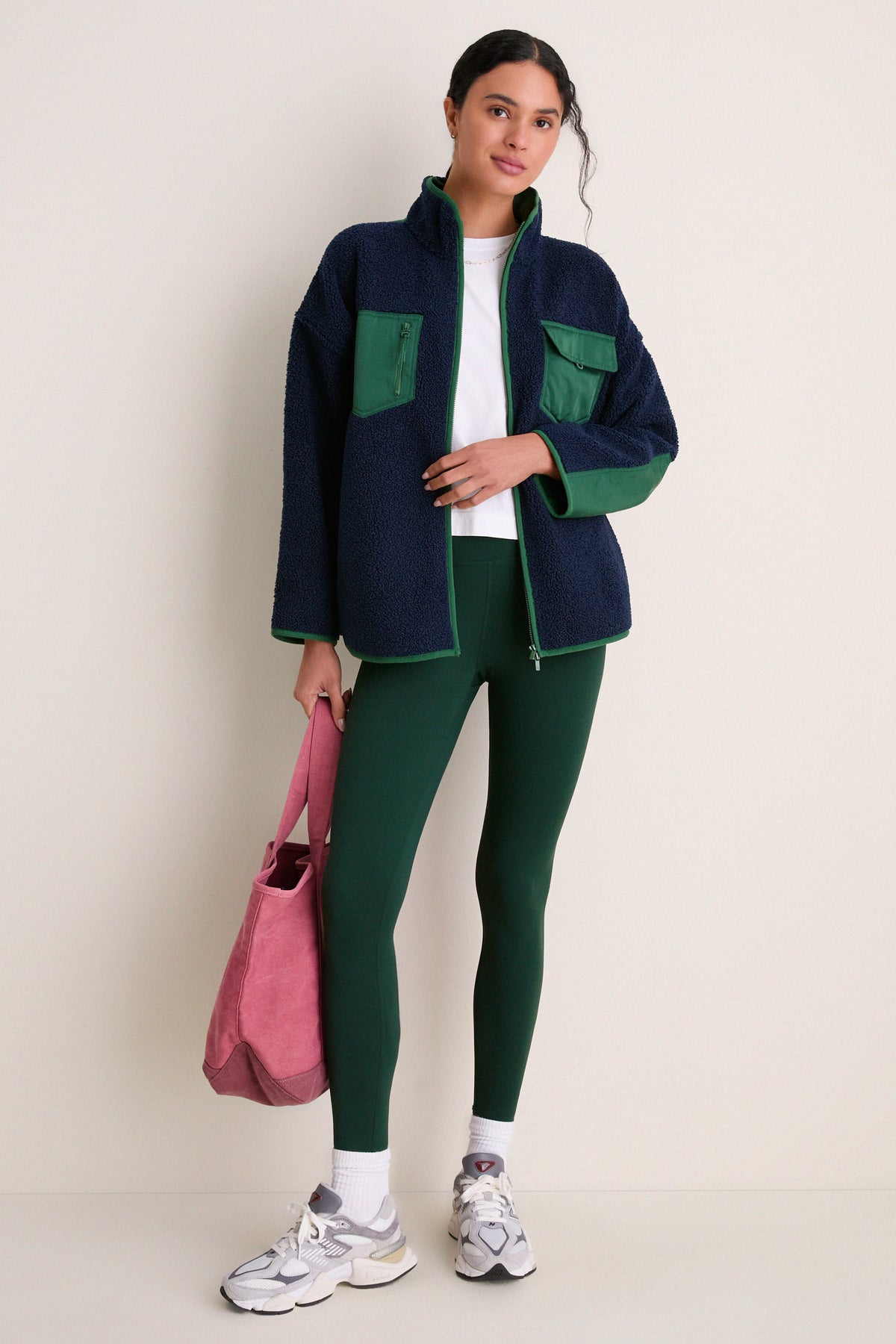 Navy and Green Fleece Lawrence Full Length Zip Up