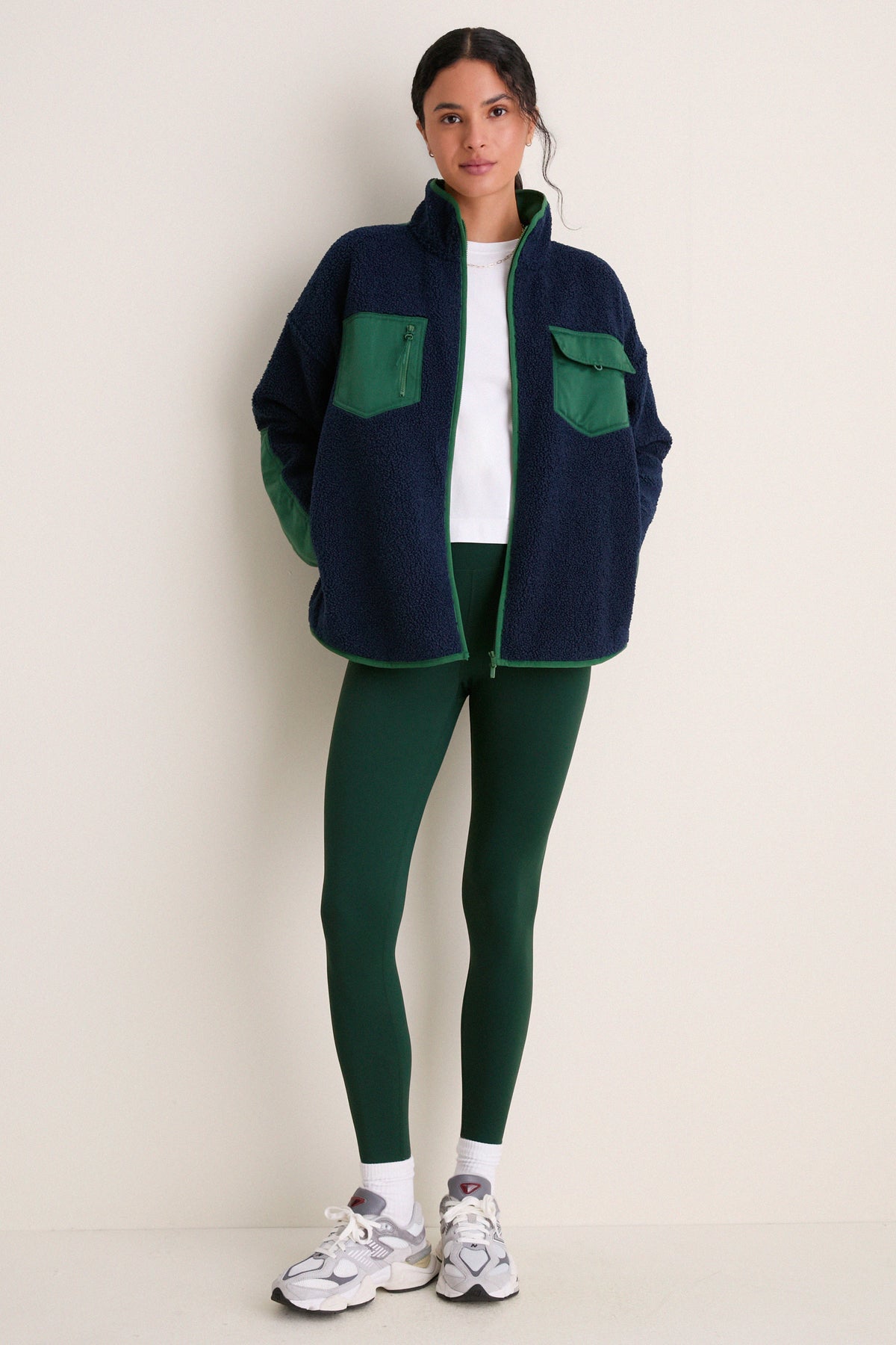 Navy and Green Fleece Lawrence Full Length Zip Up