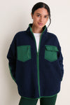 Navy and Green Fleece Lawrence Full Length Zip Up