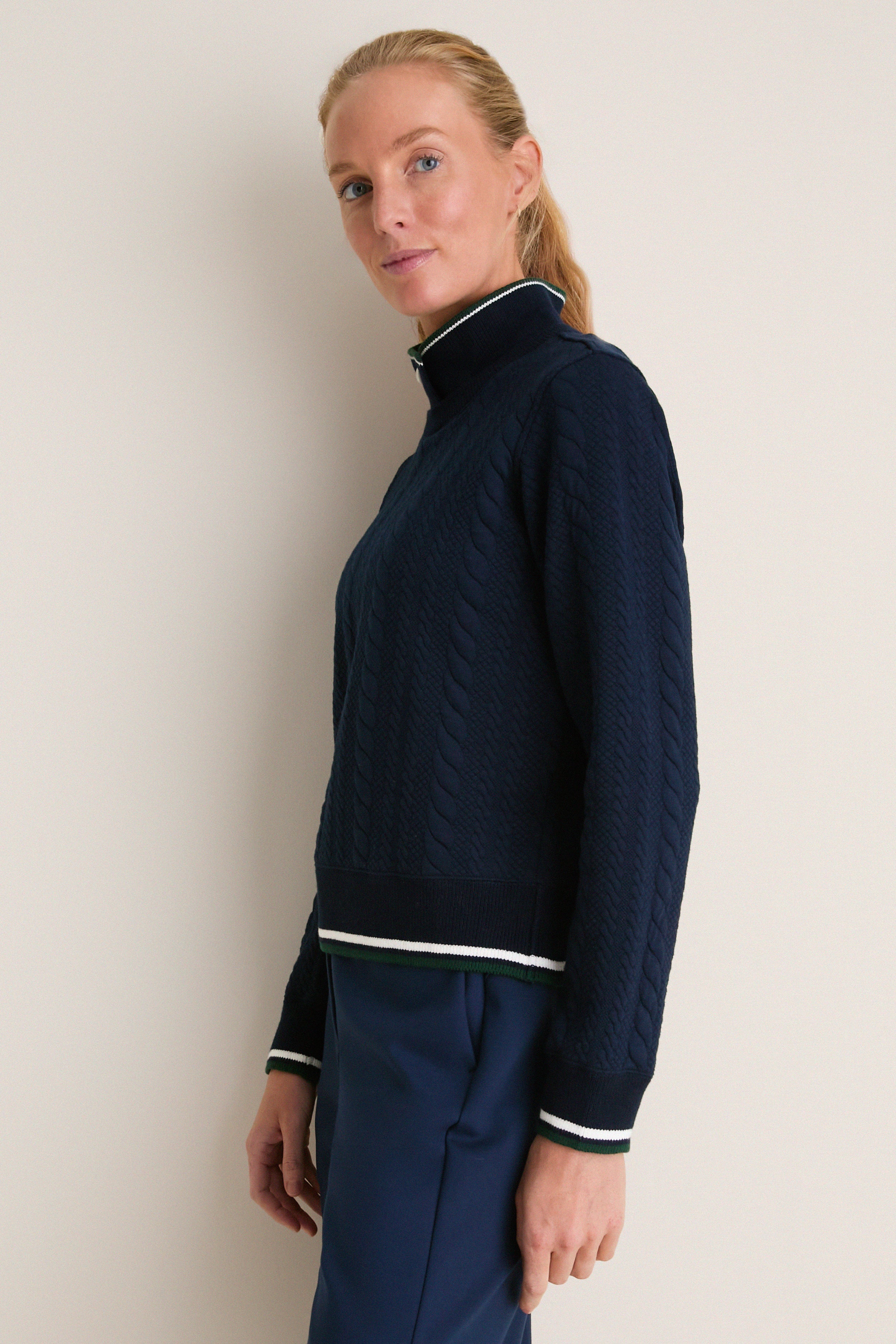 Navy Quilted Stretch Collared Colleen Pullover