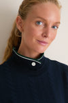 Navy Quilted Stretch Collared Colleen Pullover