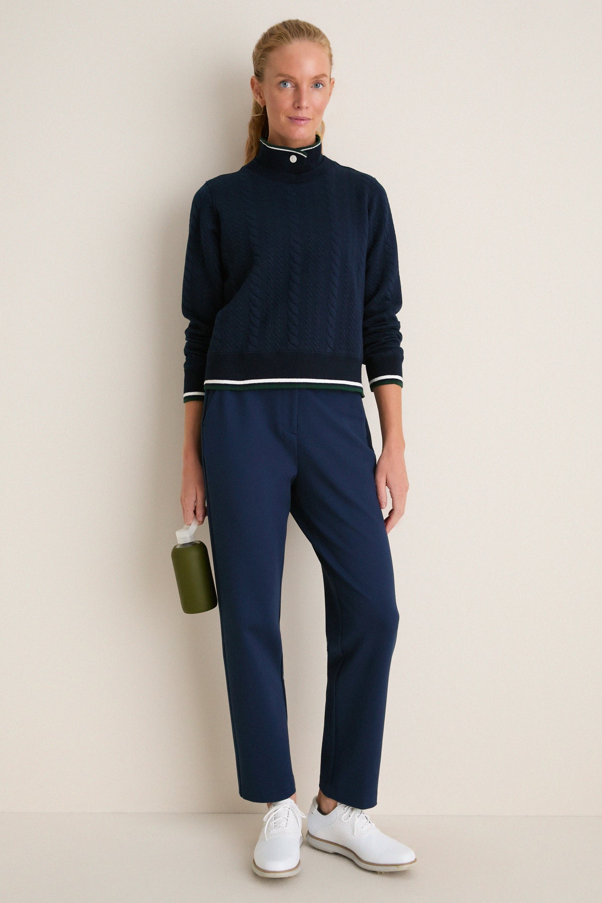 Navy Quilted Stretch Collared Colleen Pullover