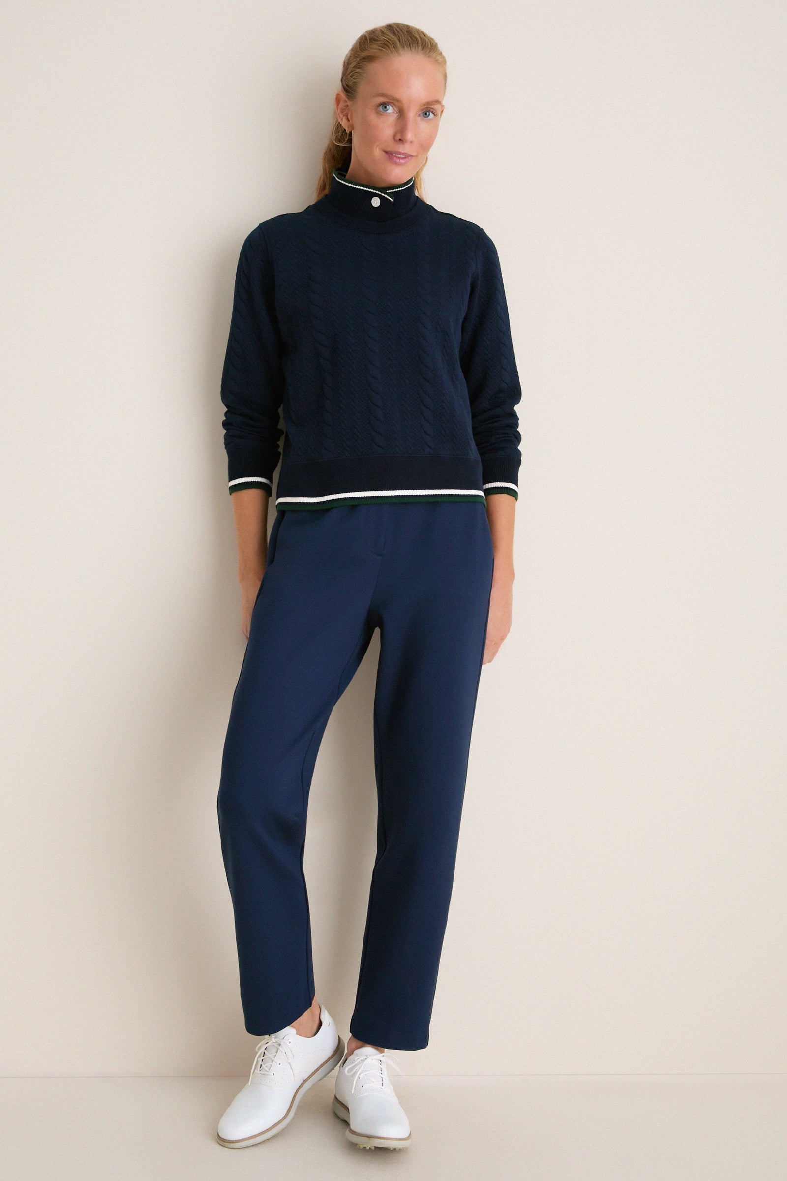 Navy Quilted Stretch Collared Colleen Pullover