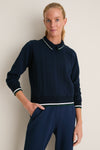Navy Quilted Stretch Collared Colleen Pullover
