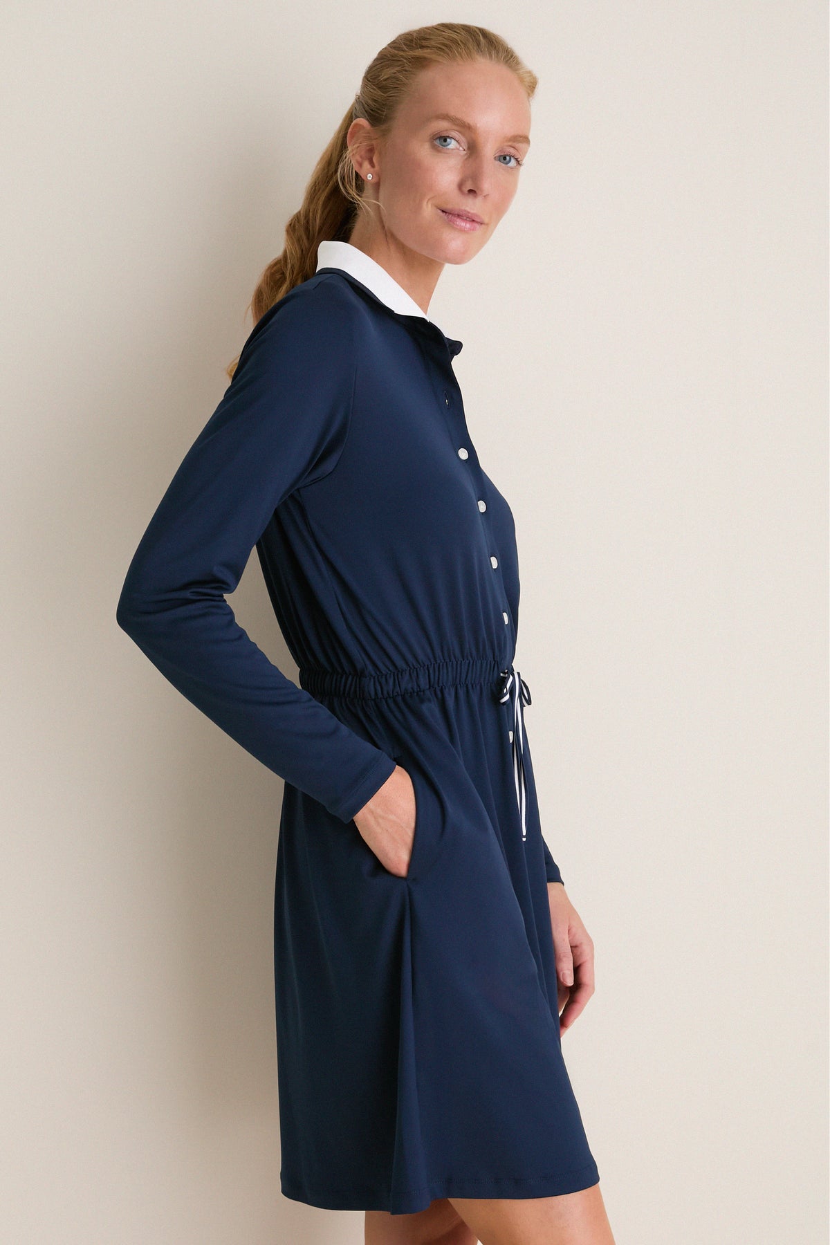 Navy Long Sleeve Performance Jersey Alcott Golf Dress